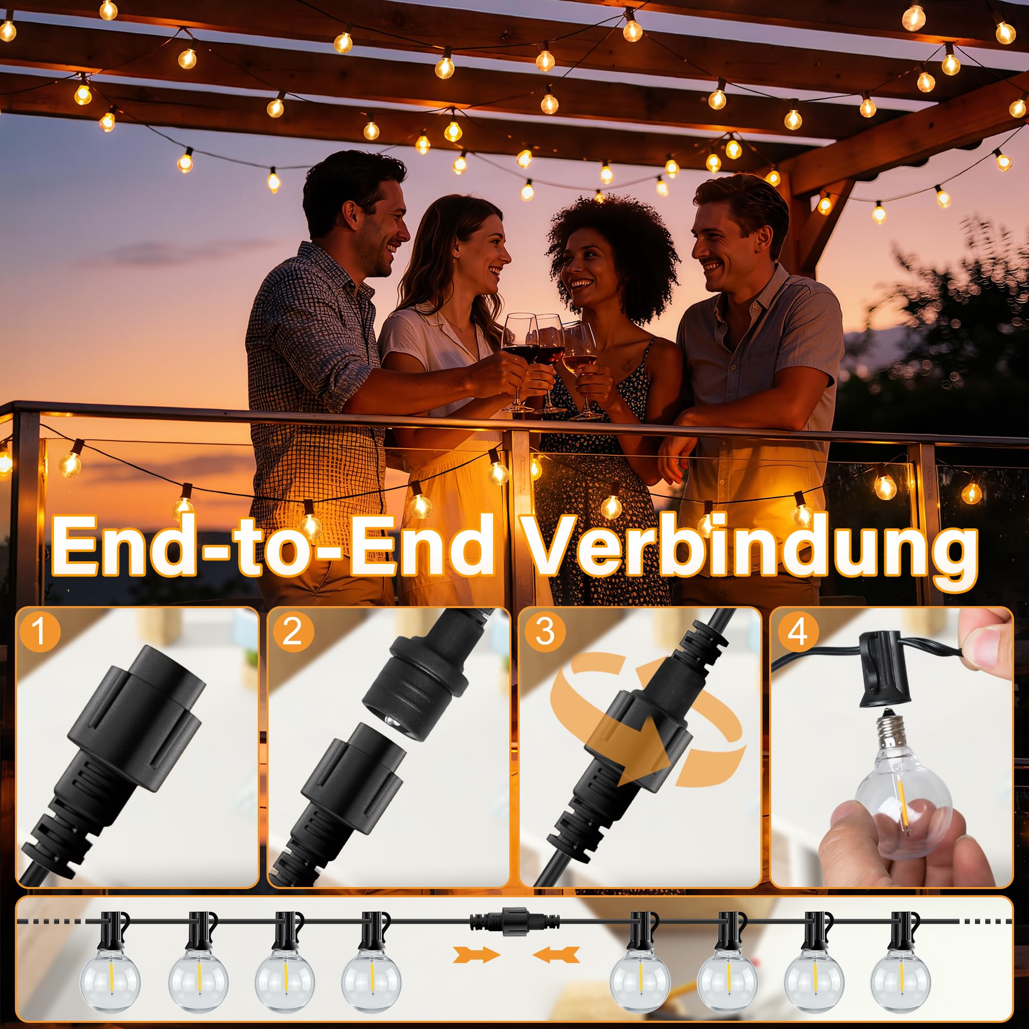 HeiPard Lichterkette Außen LED Strom 30M, Outdoor Lichterketten Beleuchtung mit 50+3 G40 Glühbirnen Wetterfest IP45 für Aussen Innen Balkon Garten Camping Pavillon Terrasse Hochzeiten Partys