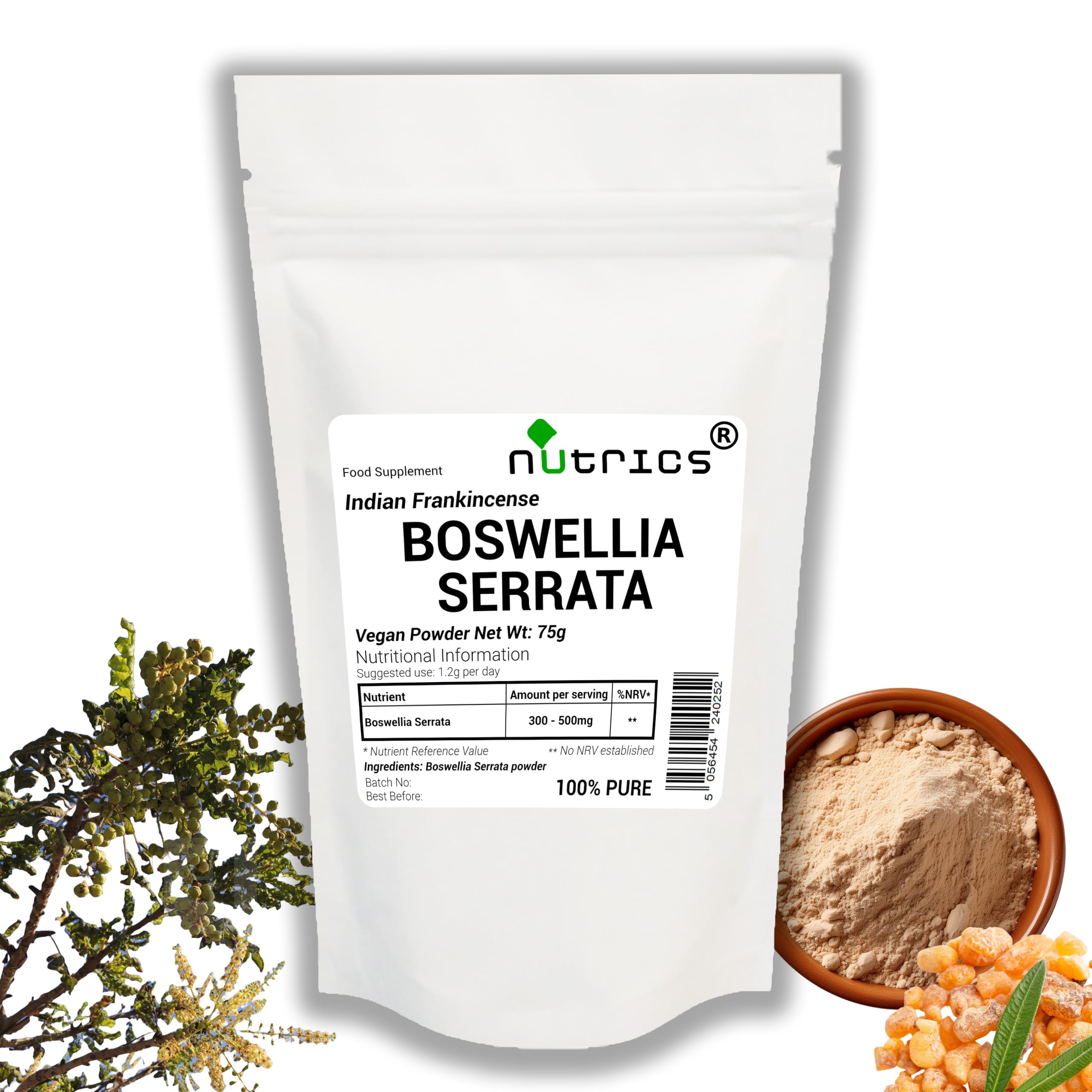 Boswelia Serra - Polvere di acido boswellico indiano franchincenso, 100% puro, senza riempitivi, leganti o agenti di carica (75 g)