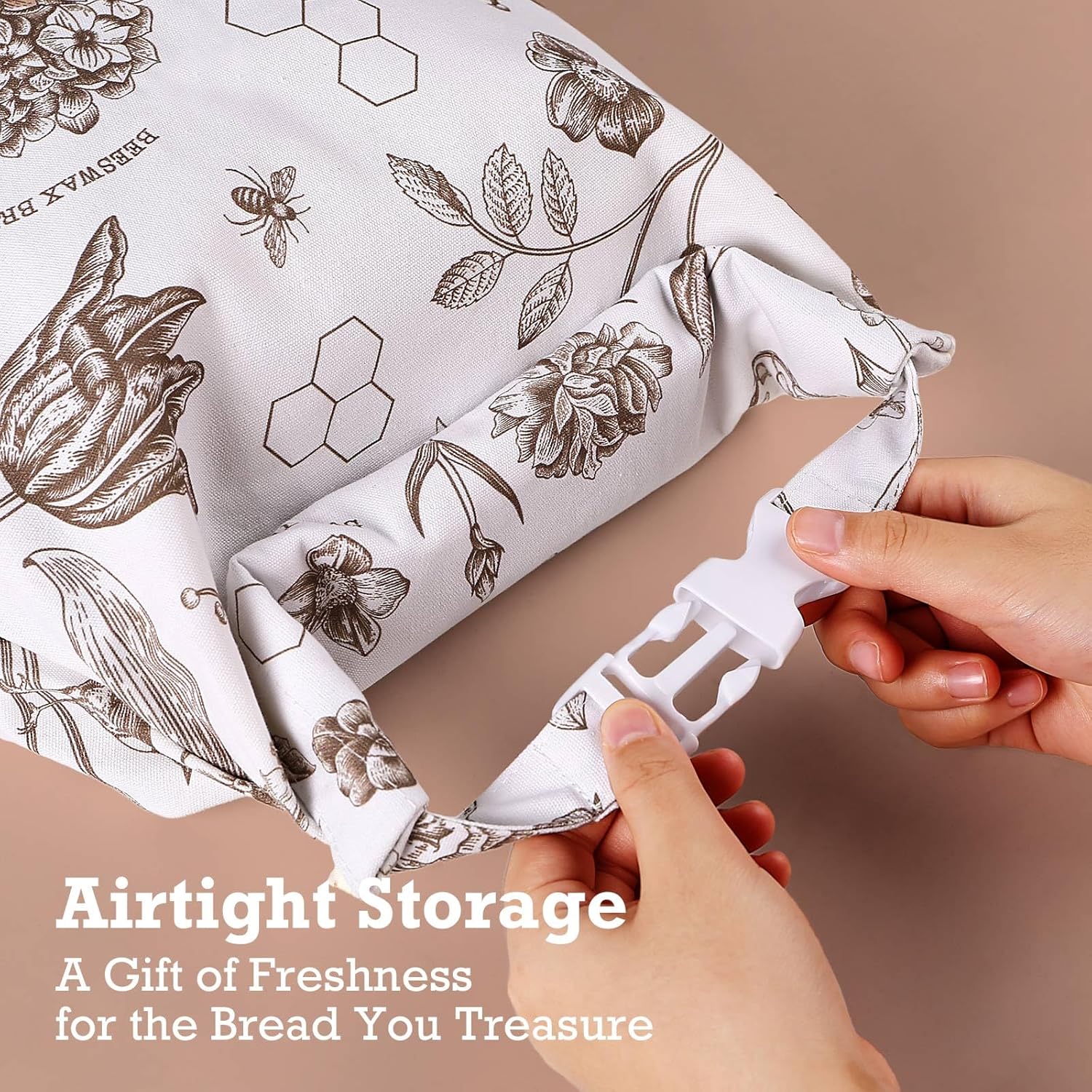 Reusable Vintage Floral Beeswax Bread Bag for Sourdough, 2 Pack Large Beeswax Lined Cotton Homemade Bread Storage Bags, Natural Freshness Keeper, Brown, 17''x 13"