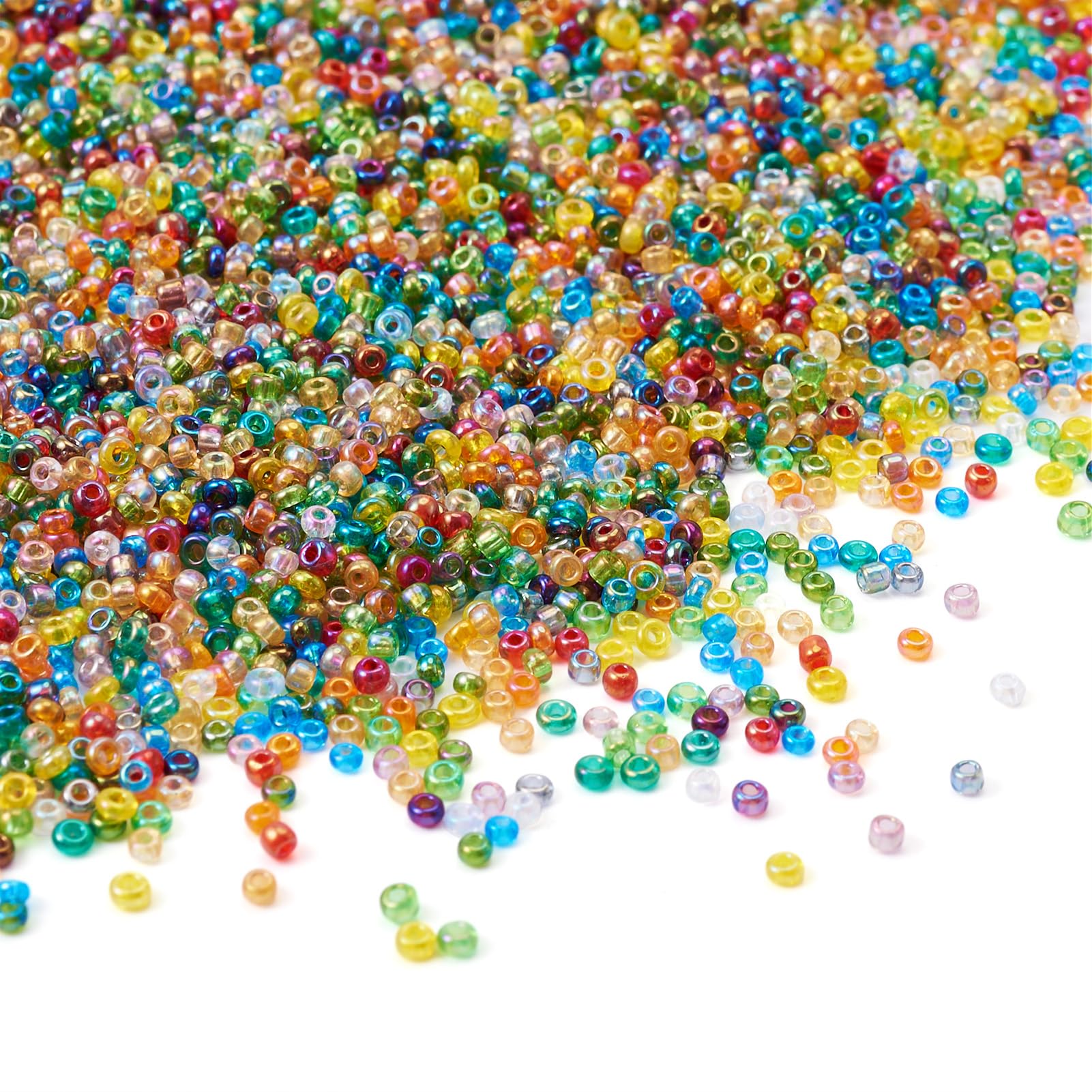 Craftdady 12/0 Transparent Glass Seed Beads About 3300Pcs 2mm Lustered Small Round Pony Loose Spacer Beads Random Mixed Colors for Jewelry Making Hole: 0.9mm