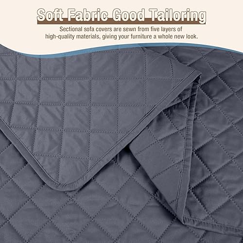 Miniatura 5 de Fundas de sofá seccionales 100 impermeables en forma de L 3 piezas fundas de sofá para diván seccional para mascotas y niños XLgris oscuro