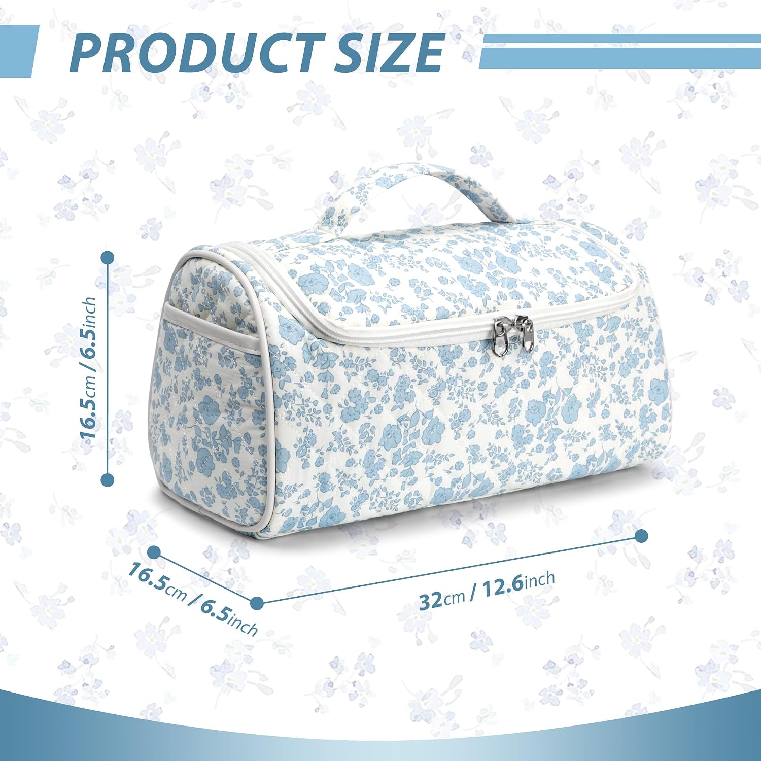 Travel Case Compatible with & Shark Flex Style, Quilted Travel Hair Dryer Bag with Hook, Portable Hair Tool Organizer for Curling Iron & Accessories (Flower Blue)