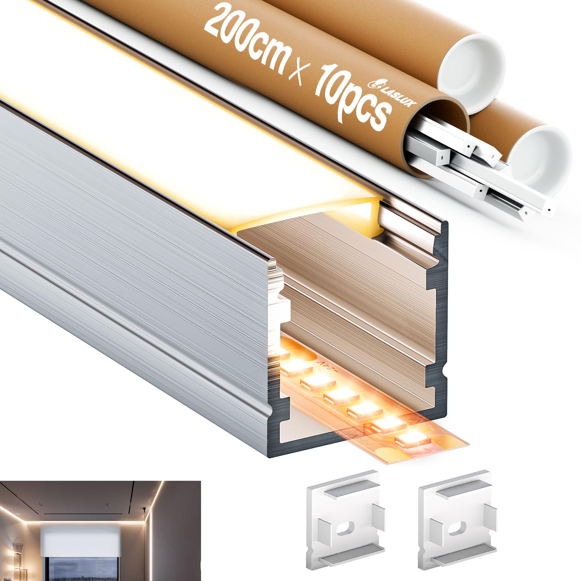 6 x profil LED, 2 metry (całkowita długość 12 m) do taśm LED, szary profil aluminiowy i kanał kablowy LED do taśm do taśm do 16,7 mm - wymiary 26,7 x 10 mm (SP33, 10 x 2 M (łącznie 20 M))