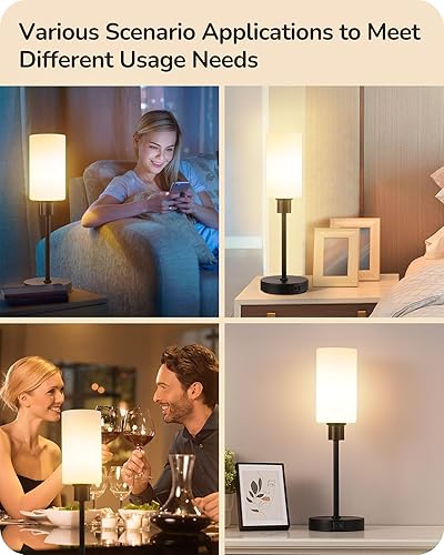 Miniatura 6 de EDISHINE Lámpara de mesa de cristal de 19 pulgadas con control táctil de cuerpo completo, lámpara de noche moderna, 3 etapas regulables y puertos de