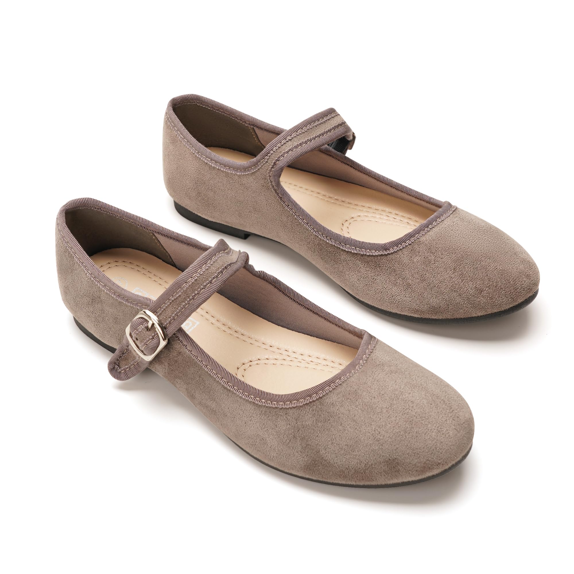 GLAMORA Damen Ballerinas Mary Jane Veloursleder Optik Flach Bequem Schuhe Rundspitze Riemchen Verstellbar Weich Flexible Sohle Slipper Elegant Komfort Freizeit Schuhe