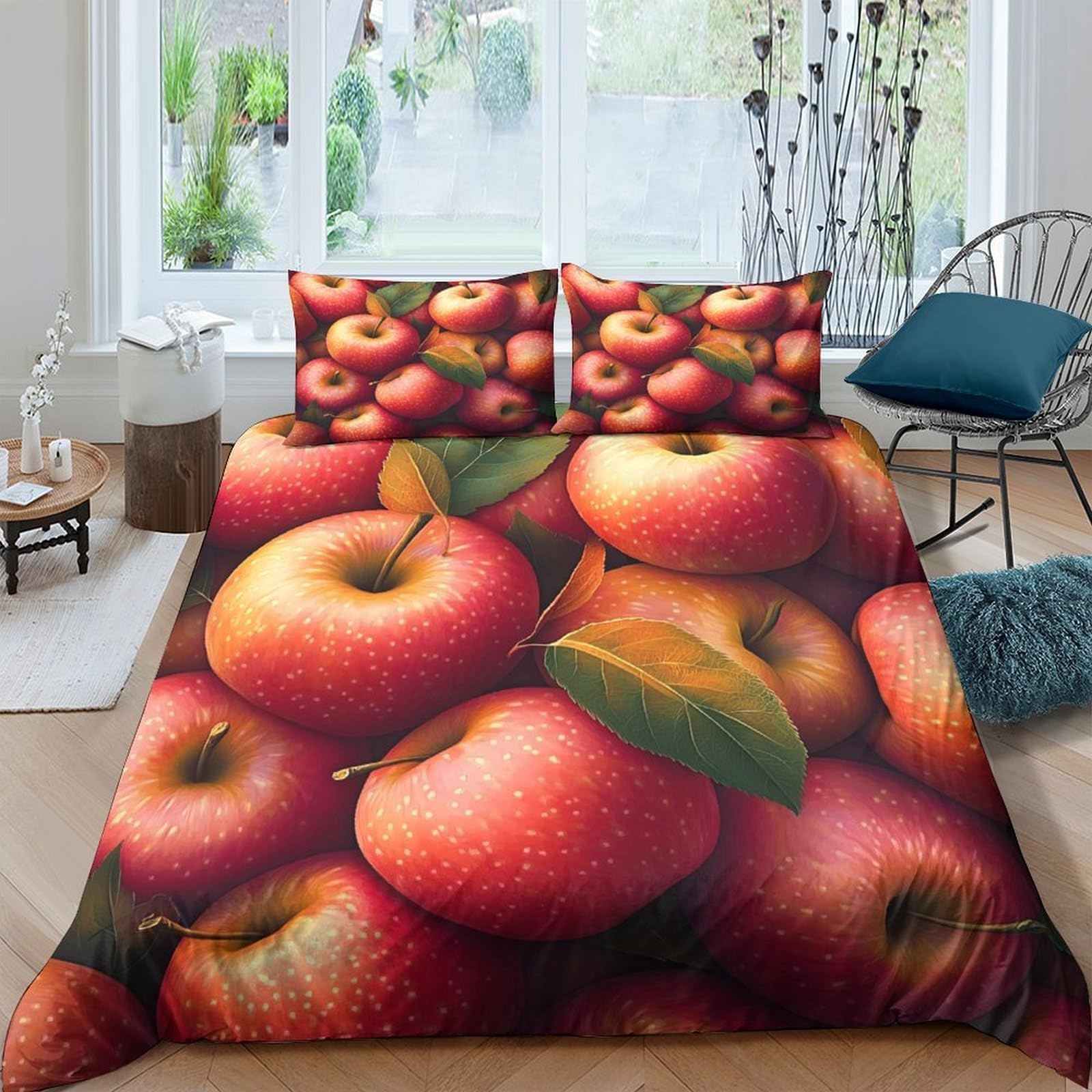 Ctjqhvkz Style-4 3D Printed Red Apple Fitted Sheet Microfiber Soft Fruit Pattern Bed Cover For Bedroom Guest Room Easy Care Decor Single（135X200cm）