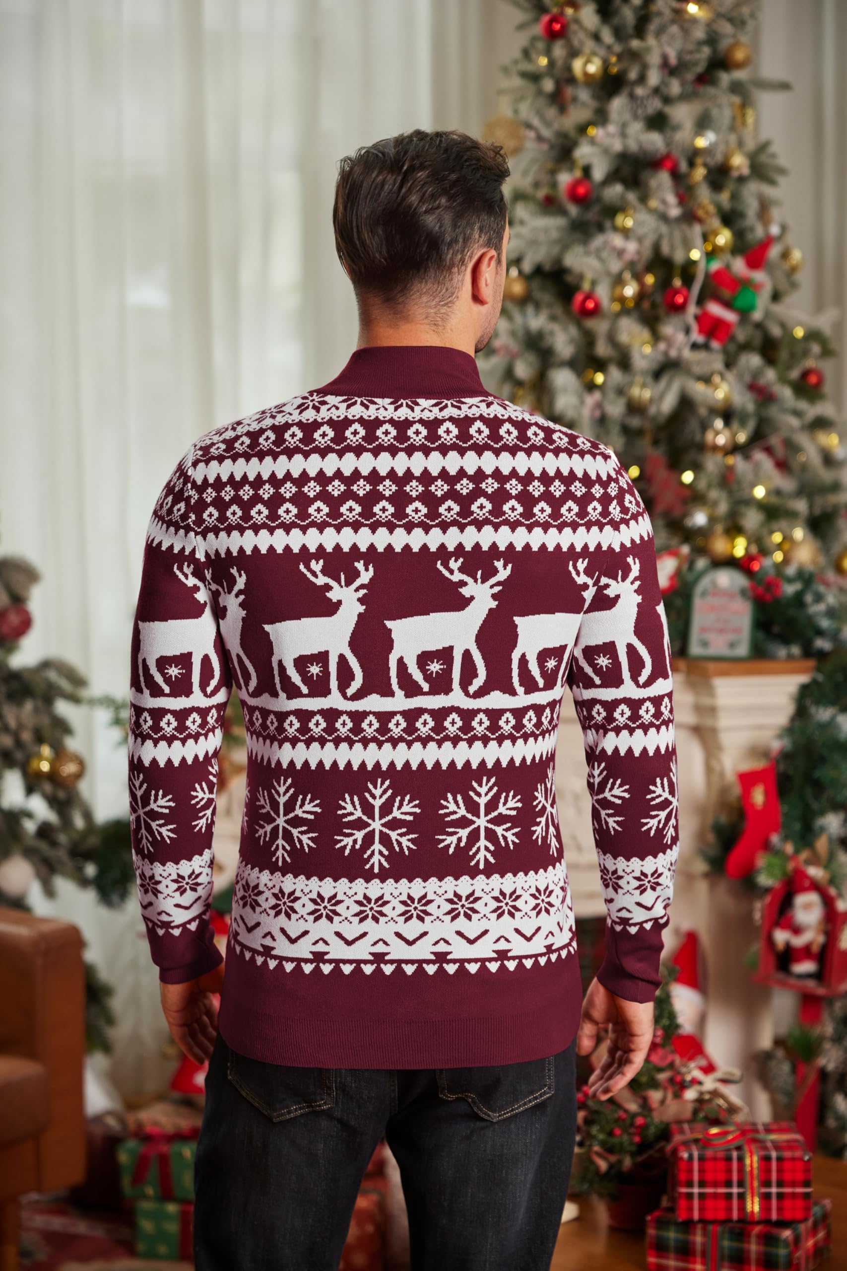 COOFANDY Maglione da uomo con scollo a 1/4, con chiusura lampo, collo alto, maglia fine, caldo, maglione invernale
