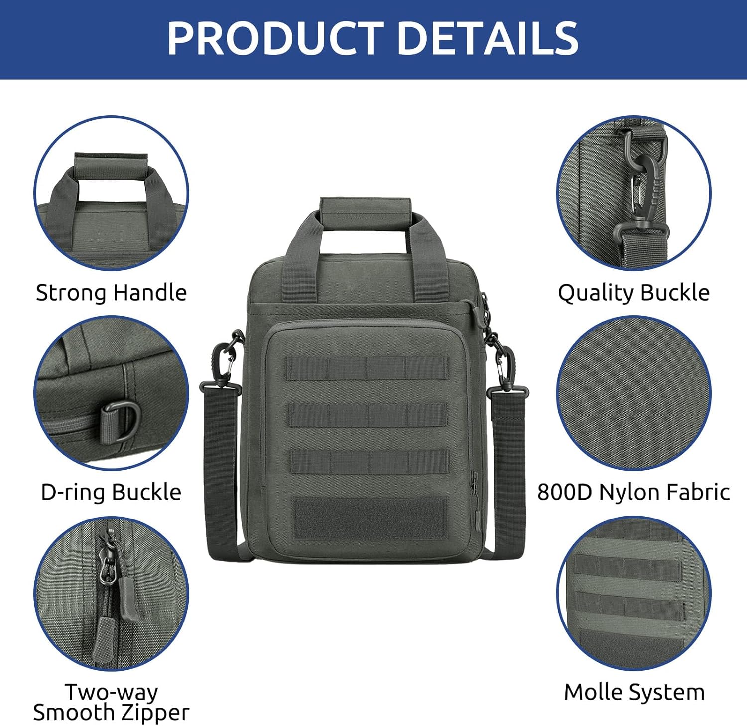 ZHIERNA Tactical Messenger Bag, Tactical Briefcase Laptop Bag Heavy Duty MOLLE Shoulder Pack Handbag for Men(Patch Included) - Image 6