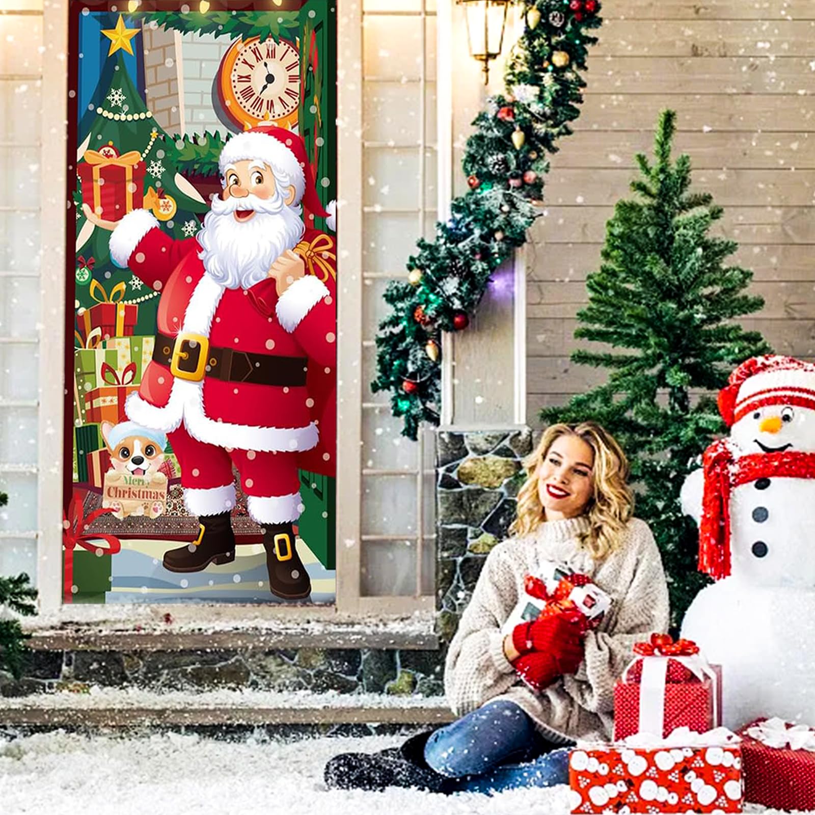 Weihnachtsdeko Tür Abdeckung, Weihnachten Dekoration Türdeko Weihnachtsmann Hängen Banner Hintergrund, Weihnachts Deko Türverkleidung Draußen Weihnachtsbanner für Haus Haustür Veranda 90 x 180 cm Küche, Haushalt & Wohnen