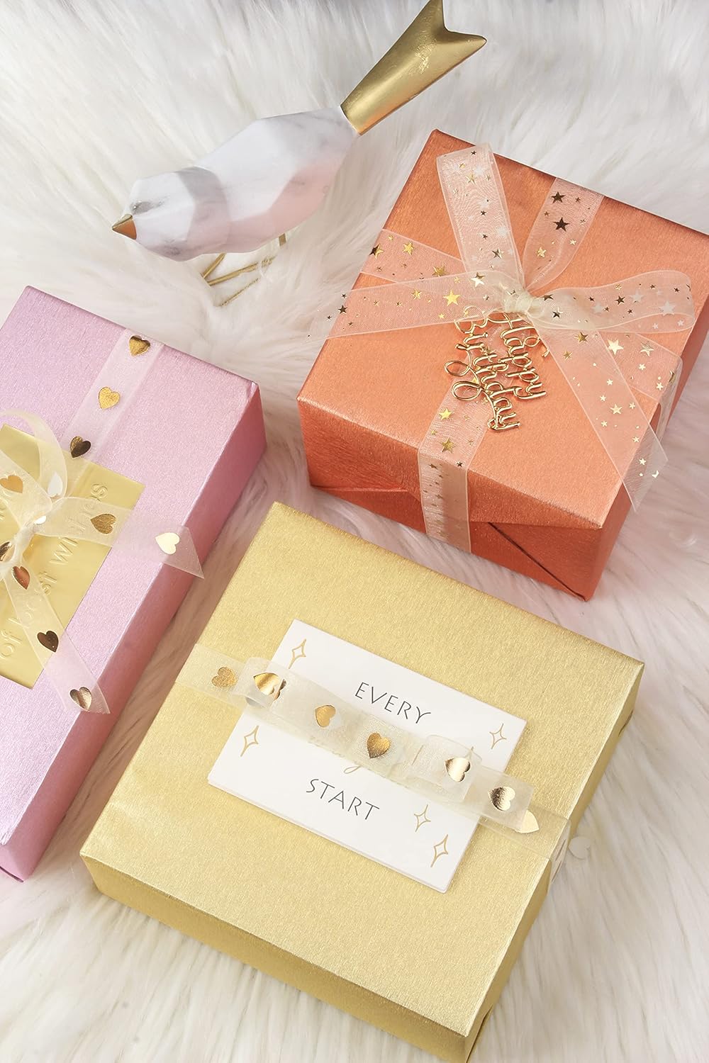 LeZakaa Baby Shower Wrapping Paper & Golden Heart Ribbon - 17 inches x 32.8 Feet, Double-Sided Design, Perfect for Baby Boy & Girl Showers