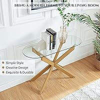 Vista 4 de Mesa consola ovalada de vidrio dorado, estilo moderno, para entrada, pasillo, mesa de sofá estrecha, entrada para entrada, sala de estar, vestíbulo