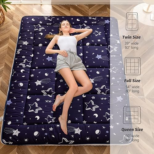 Miniatura 184 de MAXYOYO Colchón tipo futón con estampado floral, acolchado japonés, extra grueso, plegable, transpirable, tumbona para el suelo, cama de invitados