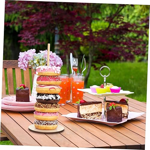 Miniatura 6 de Amosfun Soporte de madera para dona, 3 piezas, barra de madera para dona, bagels, soporte de exhibición para bodas, cumpleaños, fiestas de golosinas