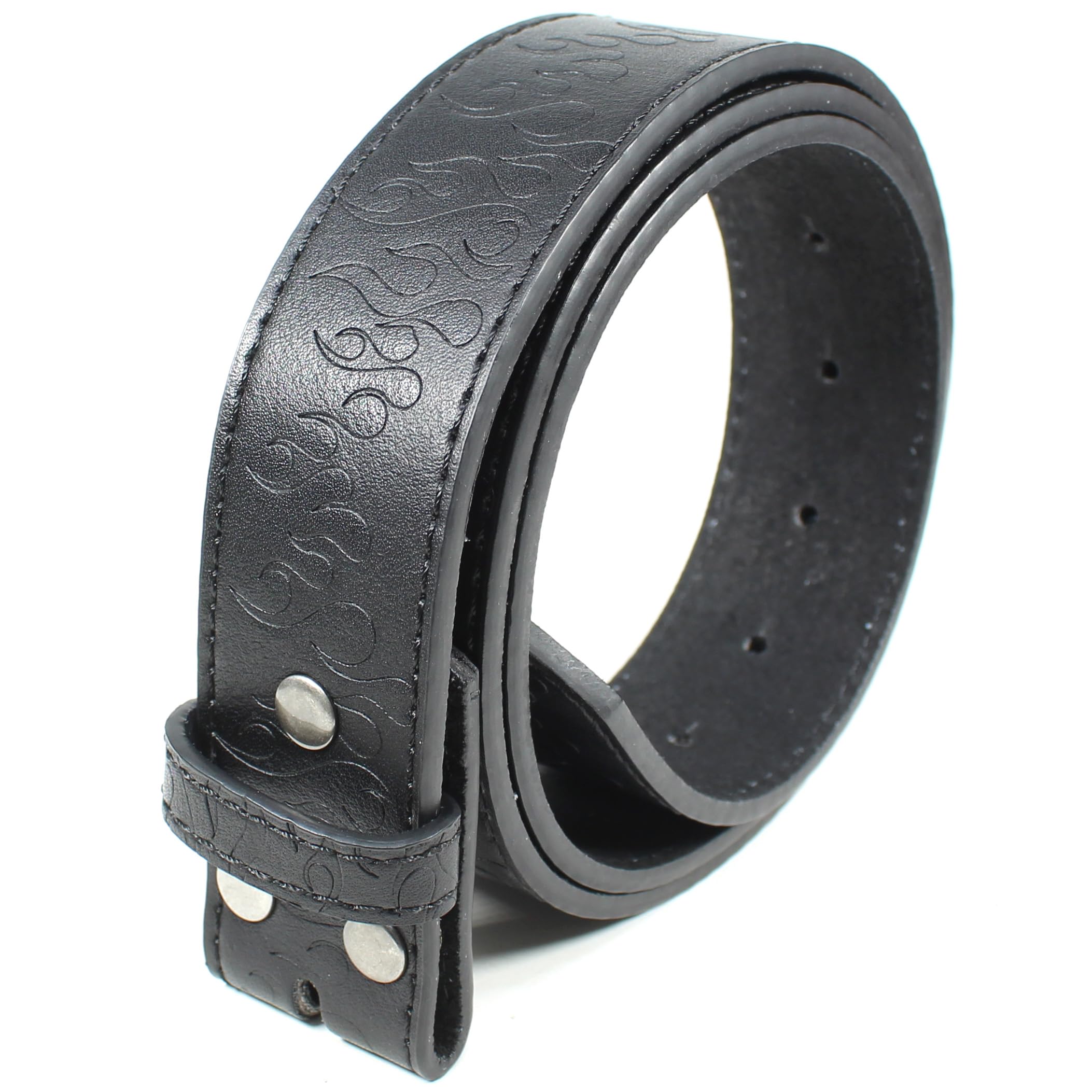 Barbed Flames Embossed Leather Belt Strap Without Buckle 1.5