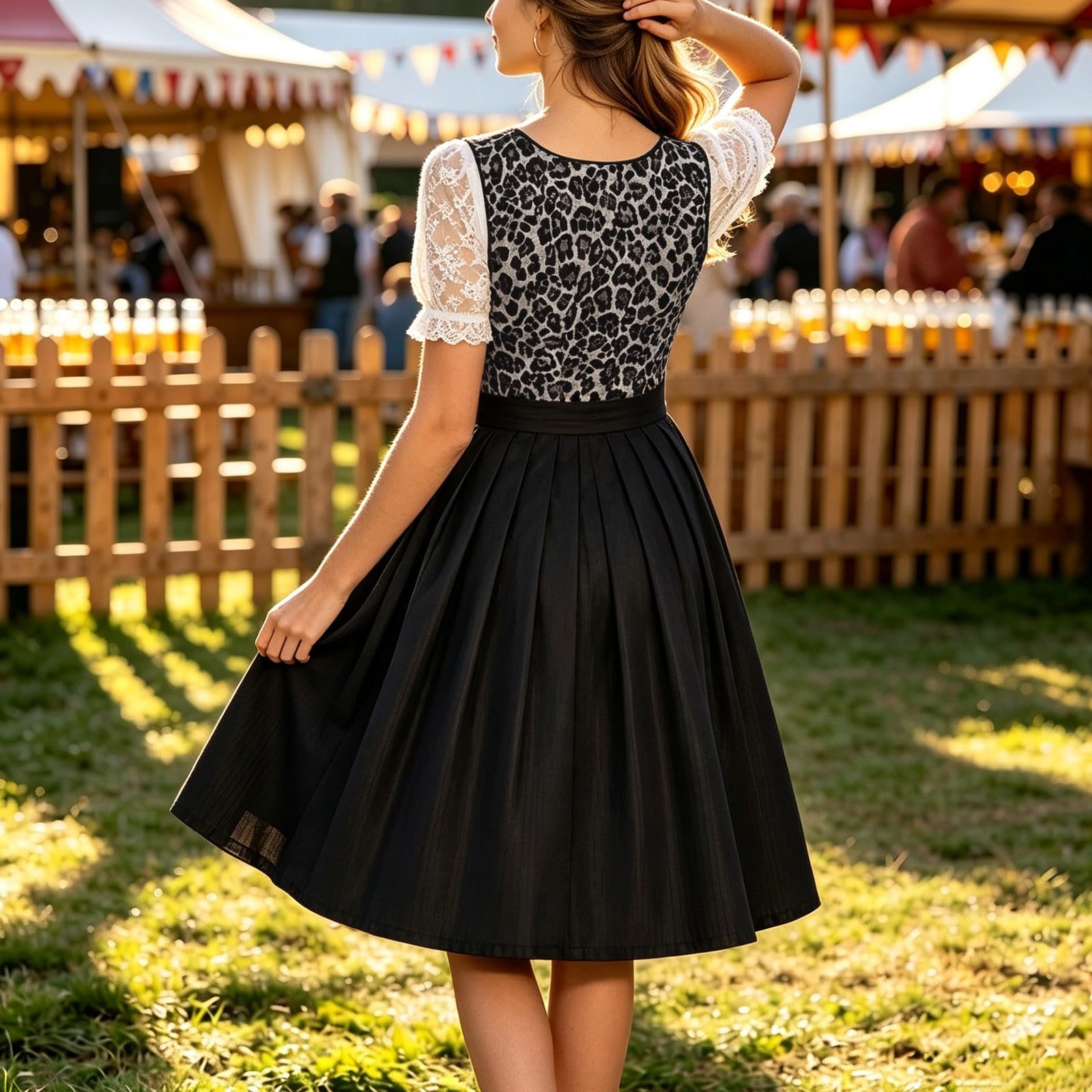 SKFLABOOF Dirndl Grosse Grössen Oktoberfest Damen Outfit Dindl Midi Für Schürze 'Dirndl Dirndlkleid Lang Dirnd Samtdirndl Beige Trachtenkleid Drindl Langes Mit Bluse Und Samt Wiesn