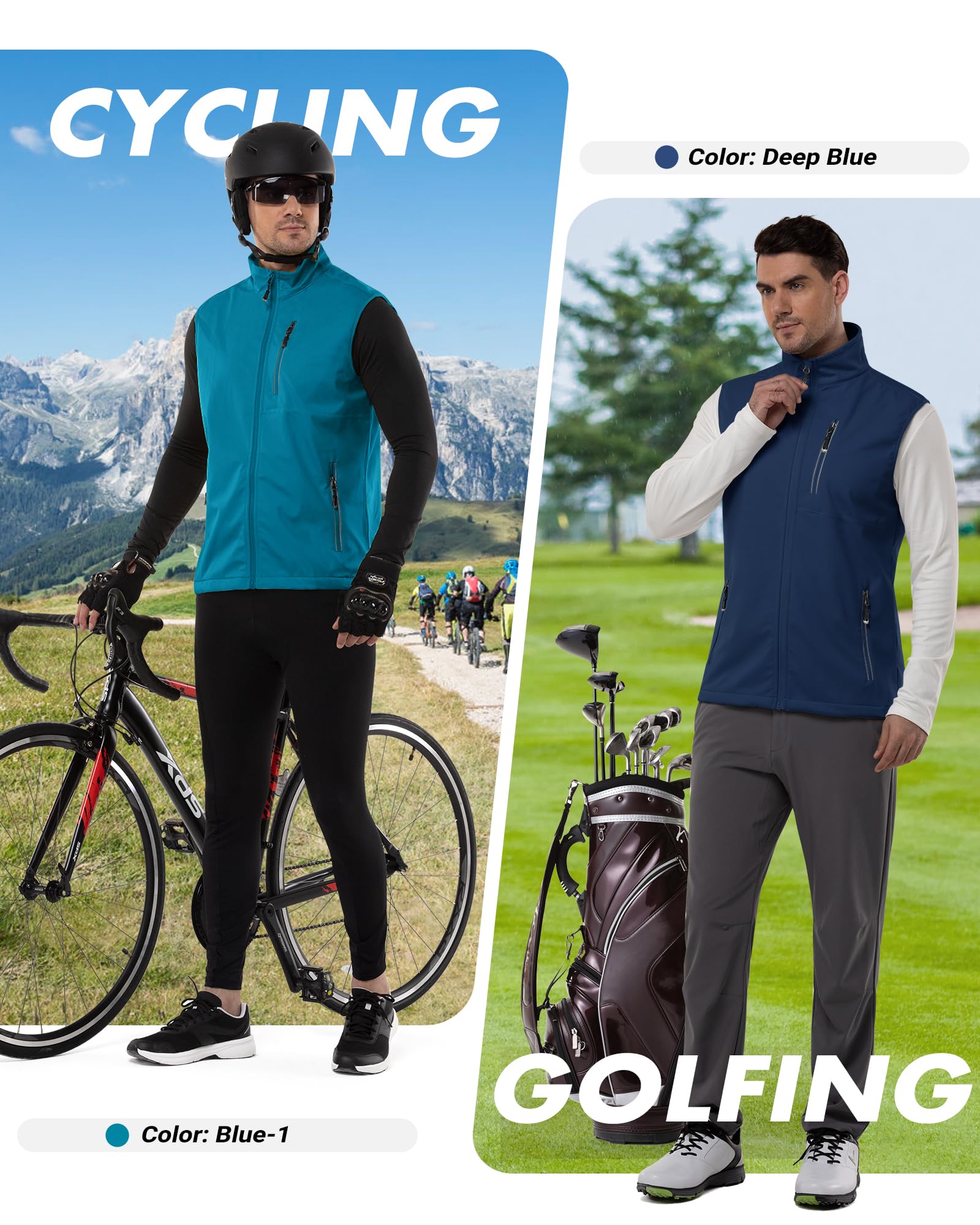33,000ft Gilet Softshell Léger Pour Hommes Gilet de Course Imperméable et Coupe-vent Gilet Respirant Sans Manches Pour le Cyclisme, Course, Randonnée, Golf