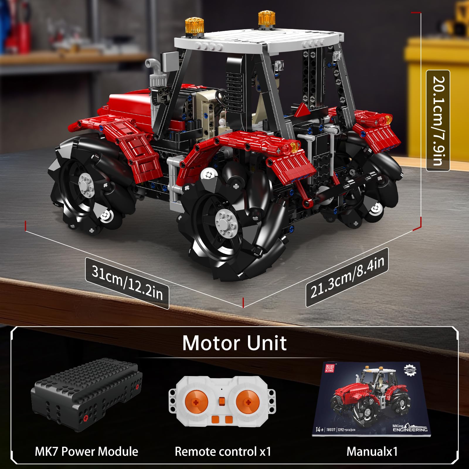 Mould King 18037 Technik Traktor Bauspielzeug, Ferngesteuertes All-Terrain Baufahrzeug Modellset, Bausteine Spielzeug Geschenk für Jugendliche ab 14 Jahren & Erwachsene (1392 Teile)
