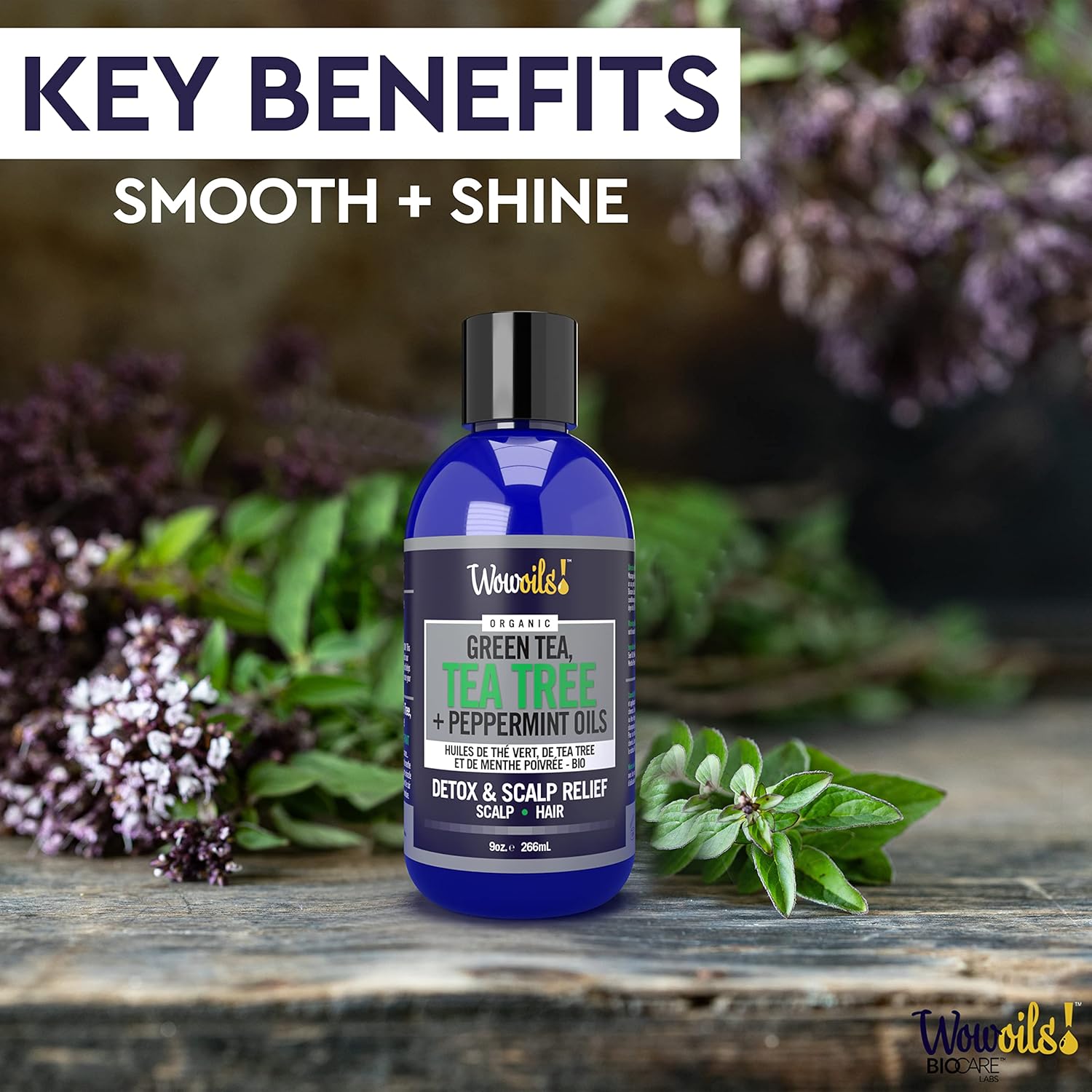 WowOils! Tea Tree, Green Tea & Peppermint Oil - Ultimate Relief & Conditioning for Dry Scalp, Split Ends, Frizz, Enhancing Hair Growth & Strength - Moisturizing Oil for Damaged Hair, 9 Oz