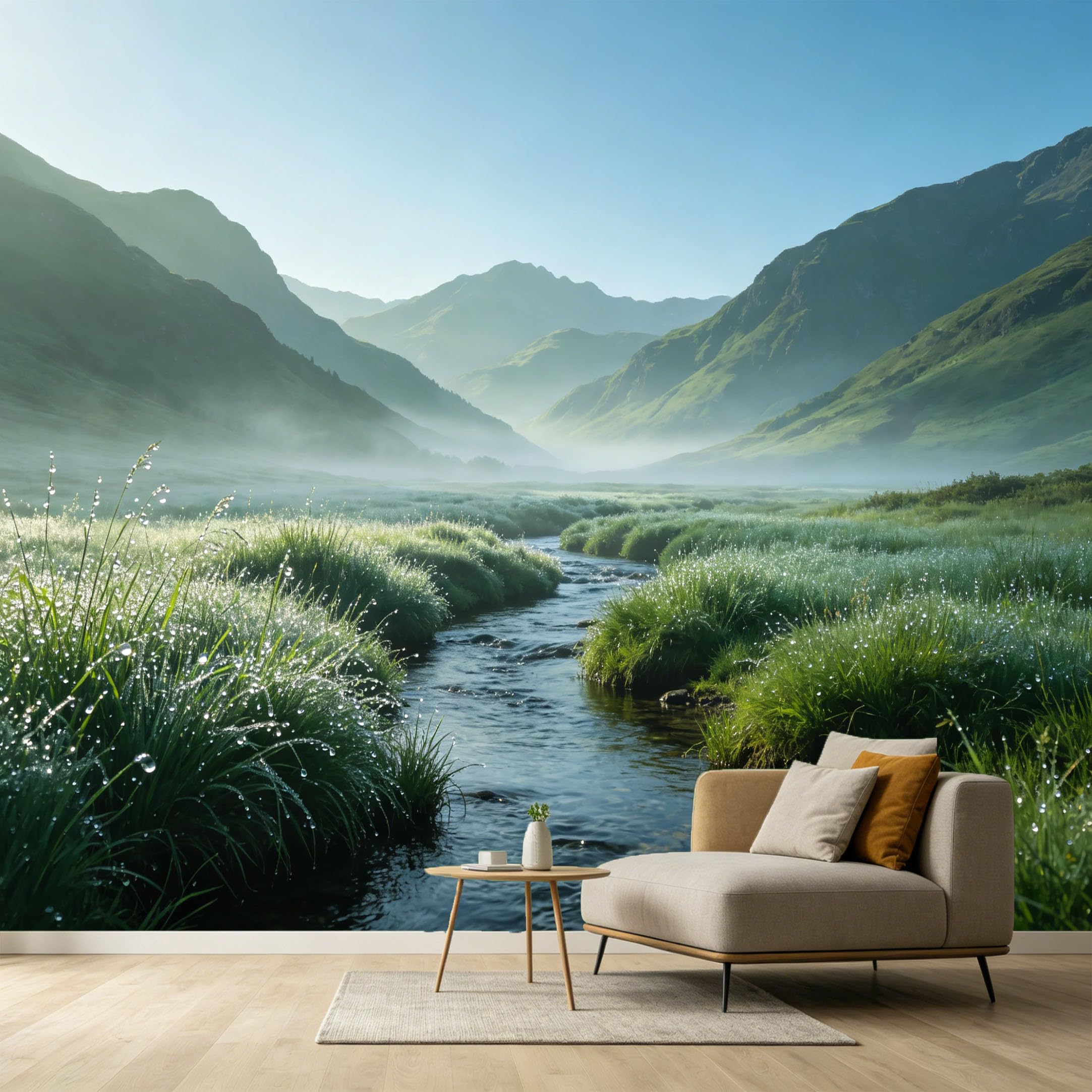 Custom Size Wall Murals Mountain Lake Landscape Morning Mist Valley Stream SelfAdhesive Wall Fabric Removable Large Wallpaper for Photo Living Room Interior Decor