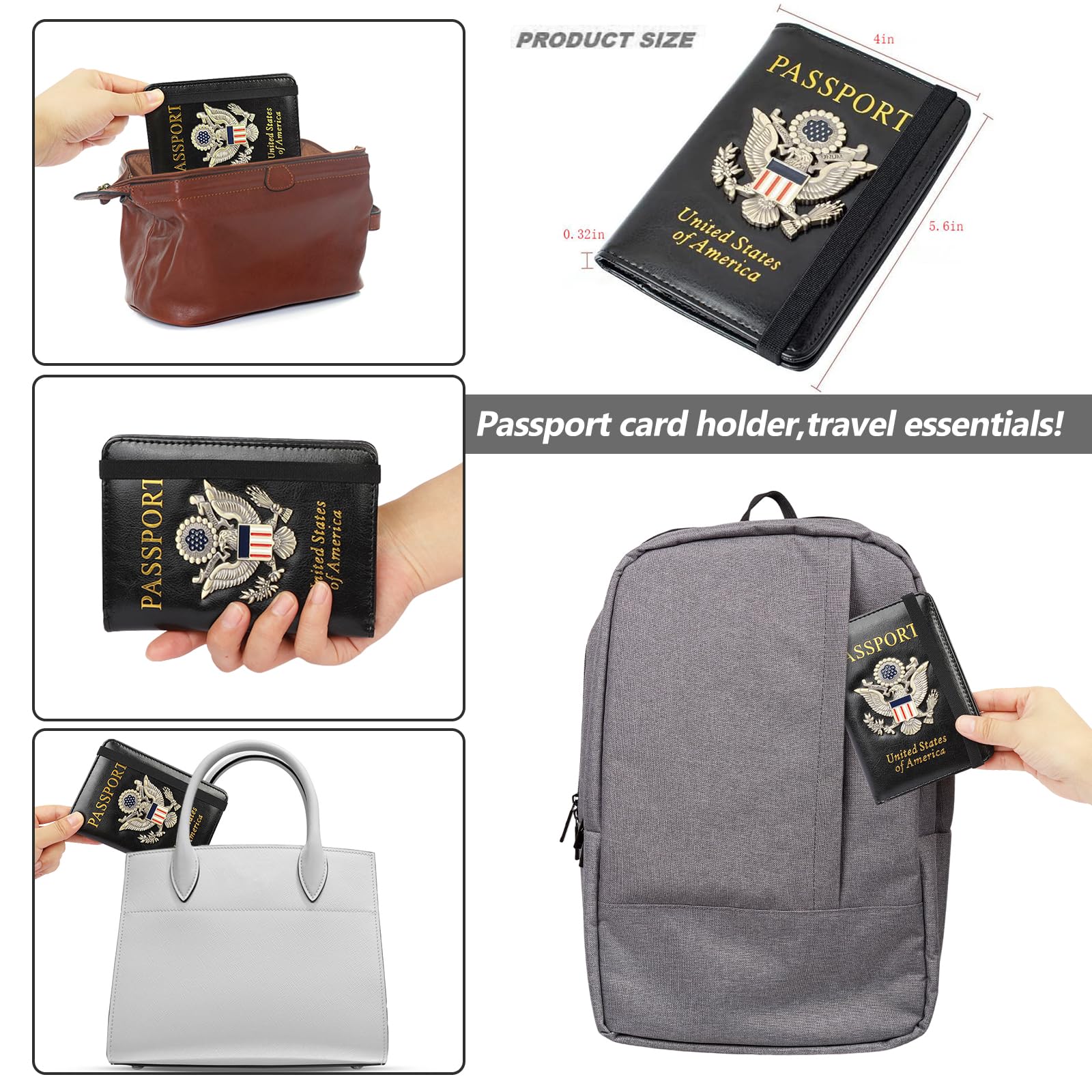Funda para pasaporte, cartera de viaje con bloqueo RFID, carteras para pasaporte, organización de pasaporte familiar, funda personalizada para hombres y mujeres, imprescindible de viaje, Negro -, 9