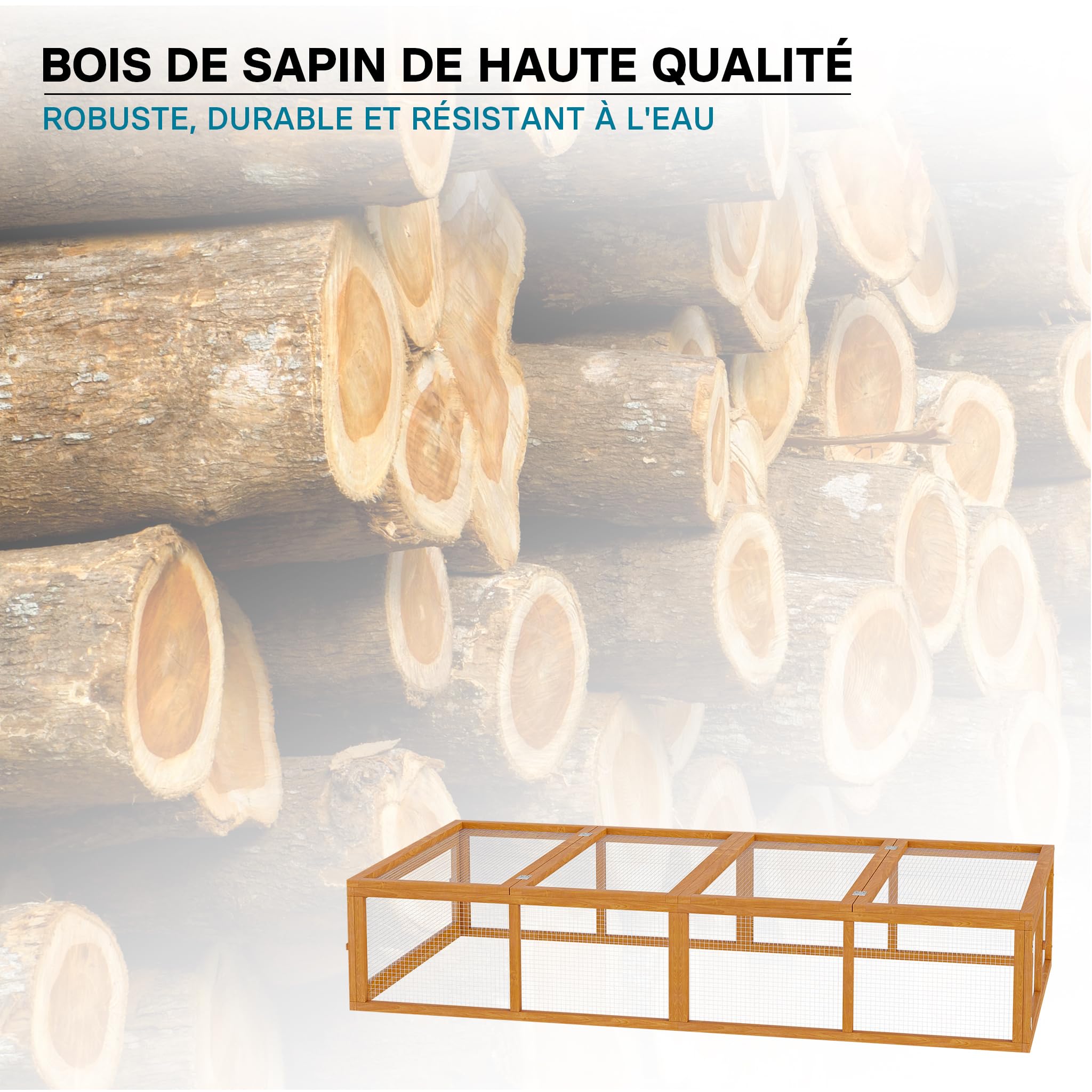 Wiltec Clapier à Lapin XXL 1800x900x480 mm Bois Grille métallique Cage Petits Animaux Enclos Parc Rongeurs