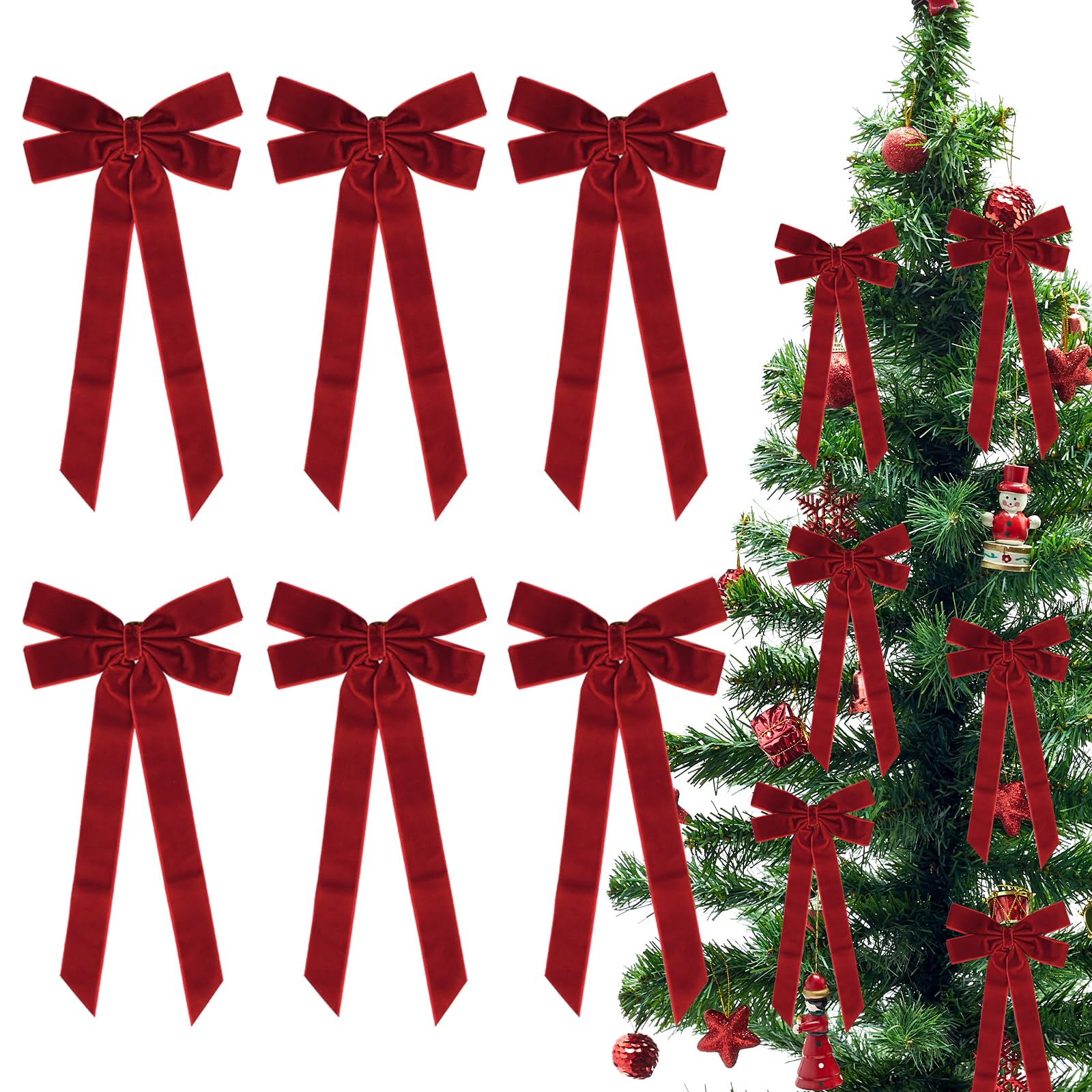 FACHOI Wine Red Velvet Bows with Twist Ties for Christmas Tree Decorations, Christmas Tree Bows Decorative Xmas Decor Wreath Ornament F4-SDHDJZS (Wine Red)