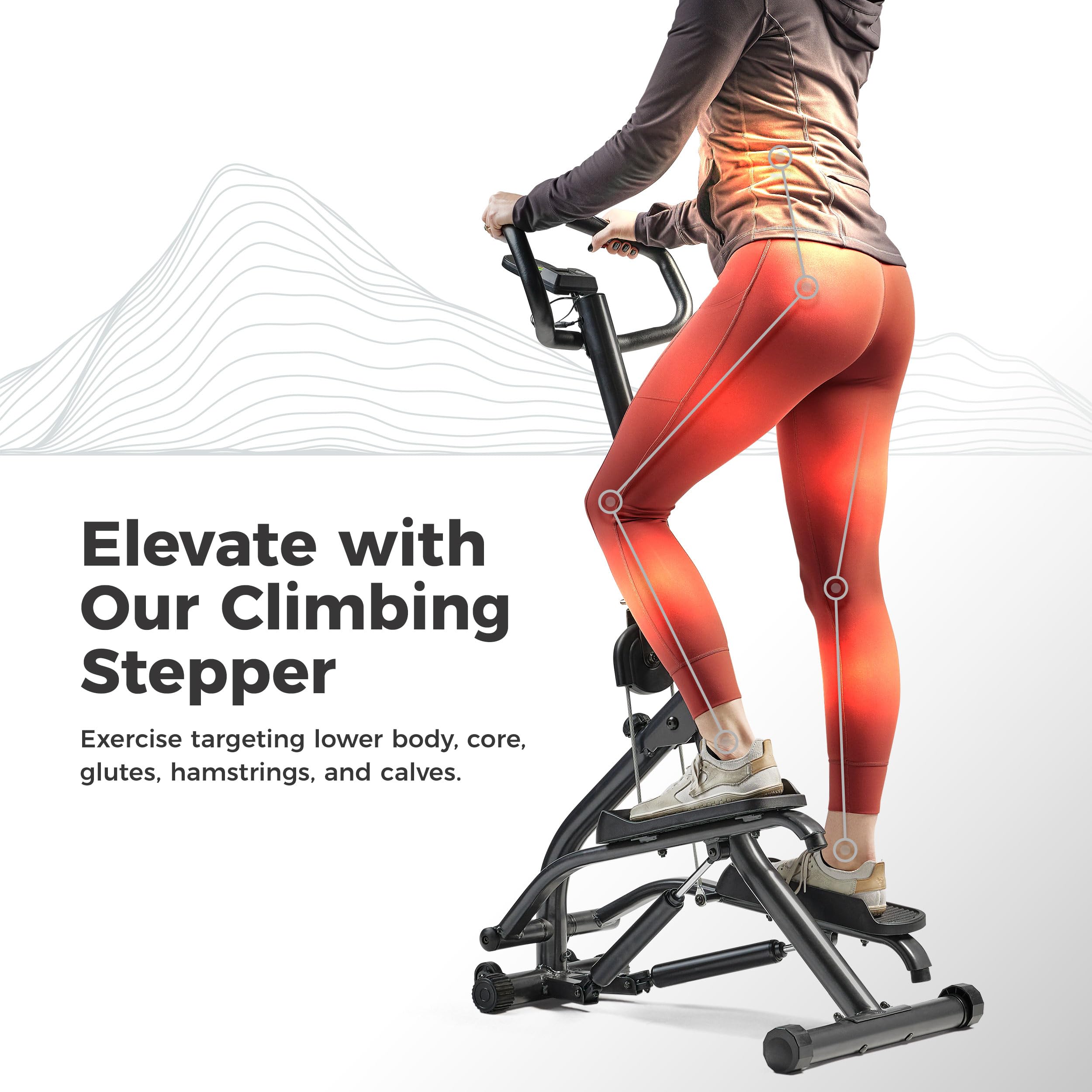 Sunny Health & Fitness Stair Stepper w/Handlebar, Height-Adjustable, Low-Impact Cardio Workout for Legs, Core and Glute, LCD Monitor, Optional SunnyFit® App Enhanced Connectivity