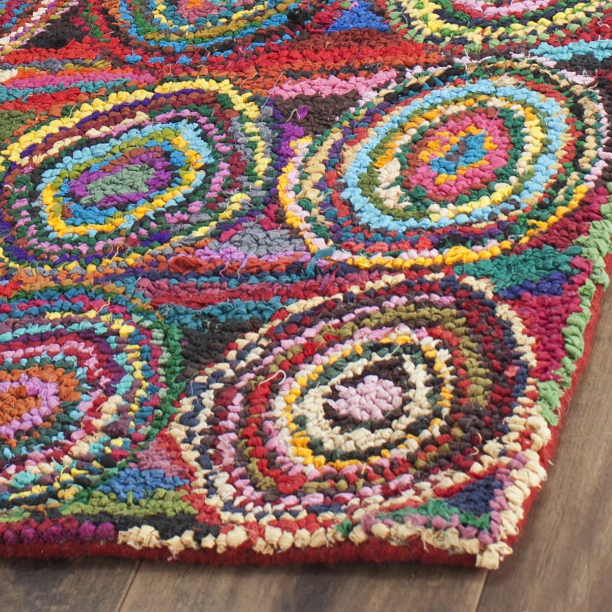 SAFAVIEH Nantucket Collection Area Rug - 9' x 12', Pink & Multi, Handmade Modern Abstract Boho Cotton, Ideal for High Traffic Areas in Living Room, Bedroom (NAN143A)
