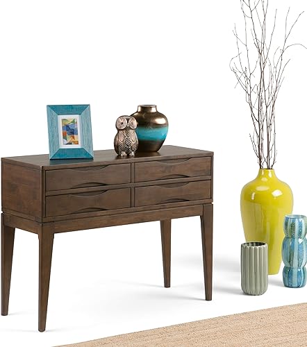 Miniatura 9 de SIMPLIHOME Harper - Mesa consola  Mesa de sofá de madera maciza de 40 pulgadas de ancho en marrón nogal, mesa de almacenamiento moderna de mediados