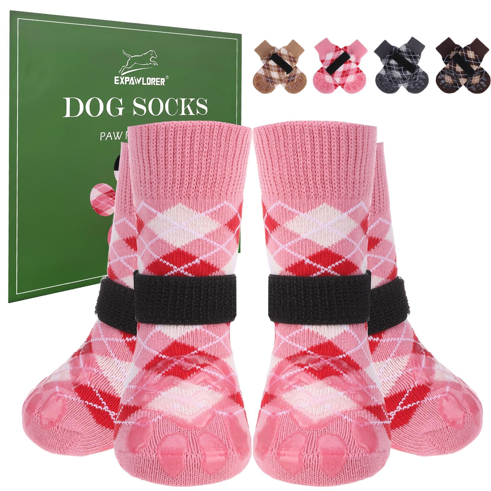 EXPAWLORER Dog Socks to Prevent Licking Paws,4 Pcs Double Sided Anti Slip Dog Booties for Winter,Dogs Boots & Paw Protectors Dog Shoes for Small