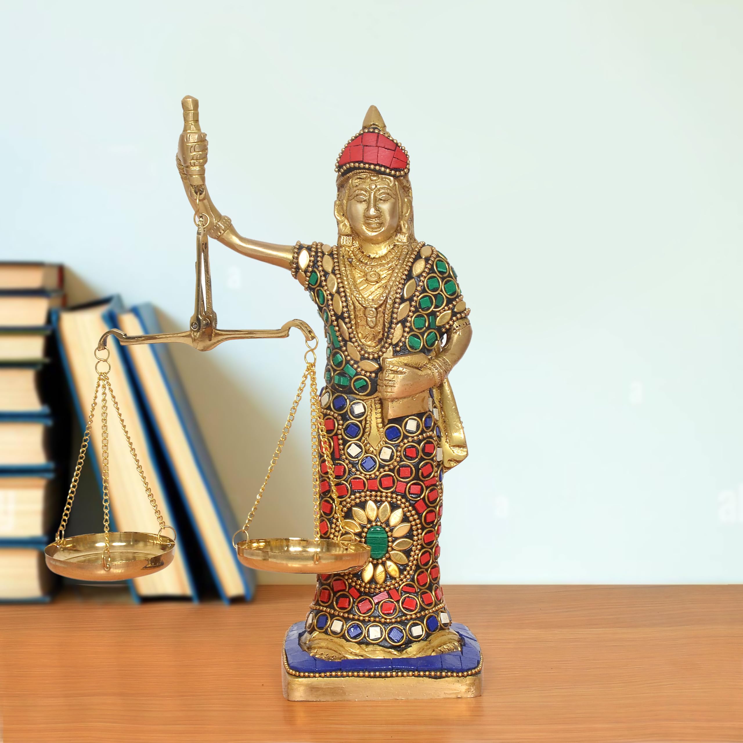 AONA Brass Lady Justice Statue with Scales Nyay Murti Figurine Sculpture for Office Home Court (Height 8.5 Inch) (Multicolor)-image-48