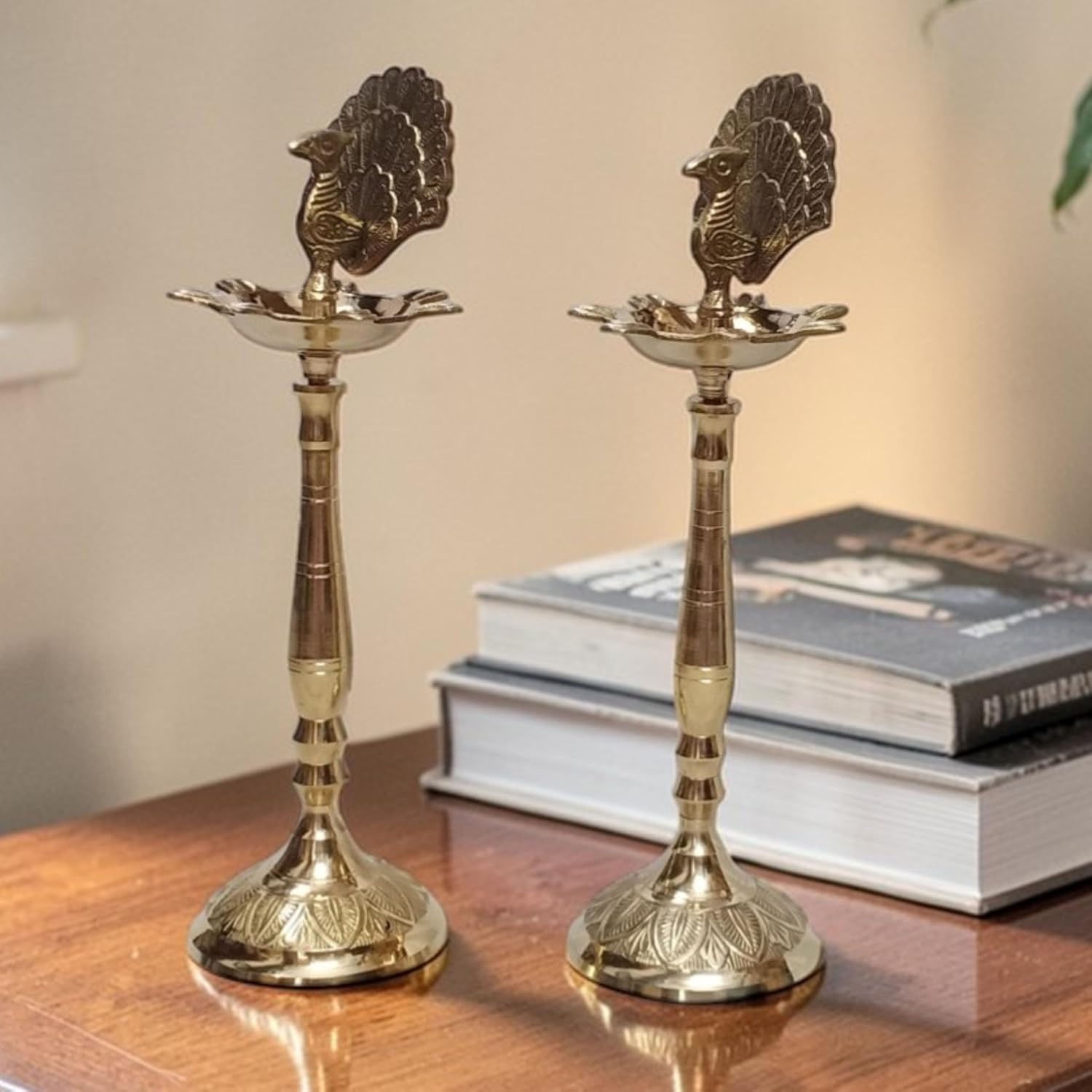 Brass Peacock Oil Lamp 10.5 Inch 580 Gram | Traditional Indian Peacock Deepak | Handcrafted Brass Diya for Pooja, Mandir, Temple & Home Décor | Antique Style Oil Lamp for Festivals & Gifts