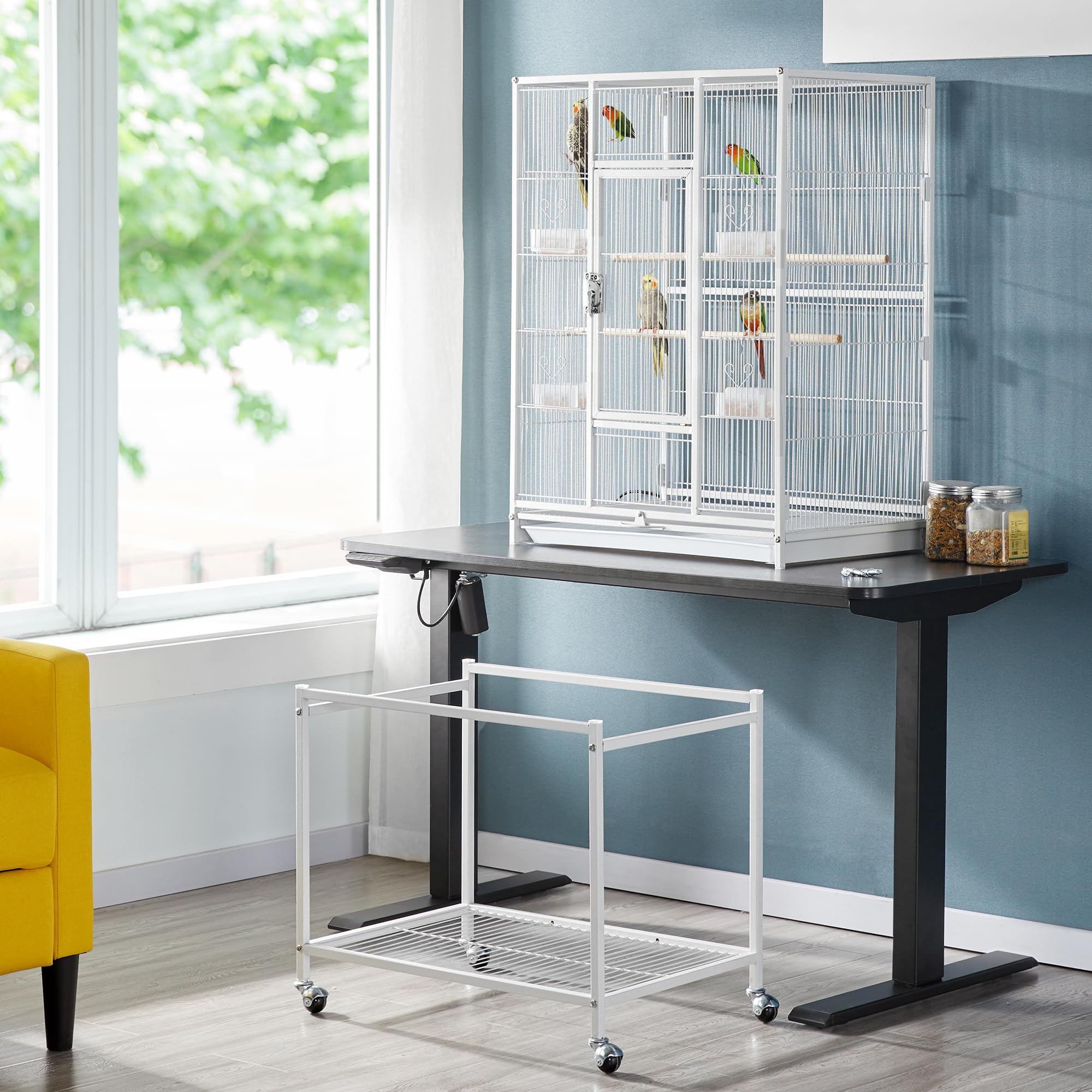 Yaheetech Gabbia per Uccelli Pappagalli Inseparabili Calopsite Grande con Piedistallo Staccabile in Metallo da Interno Esterno Bianca 62 x 43 x 136 cm