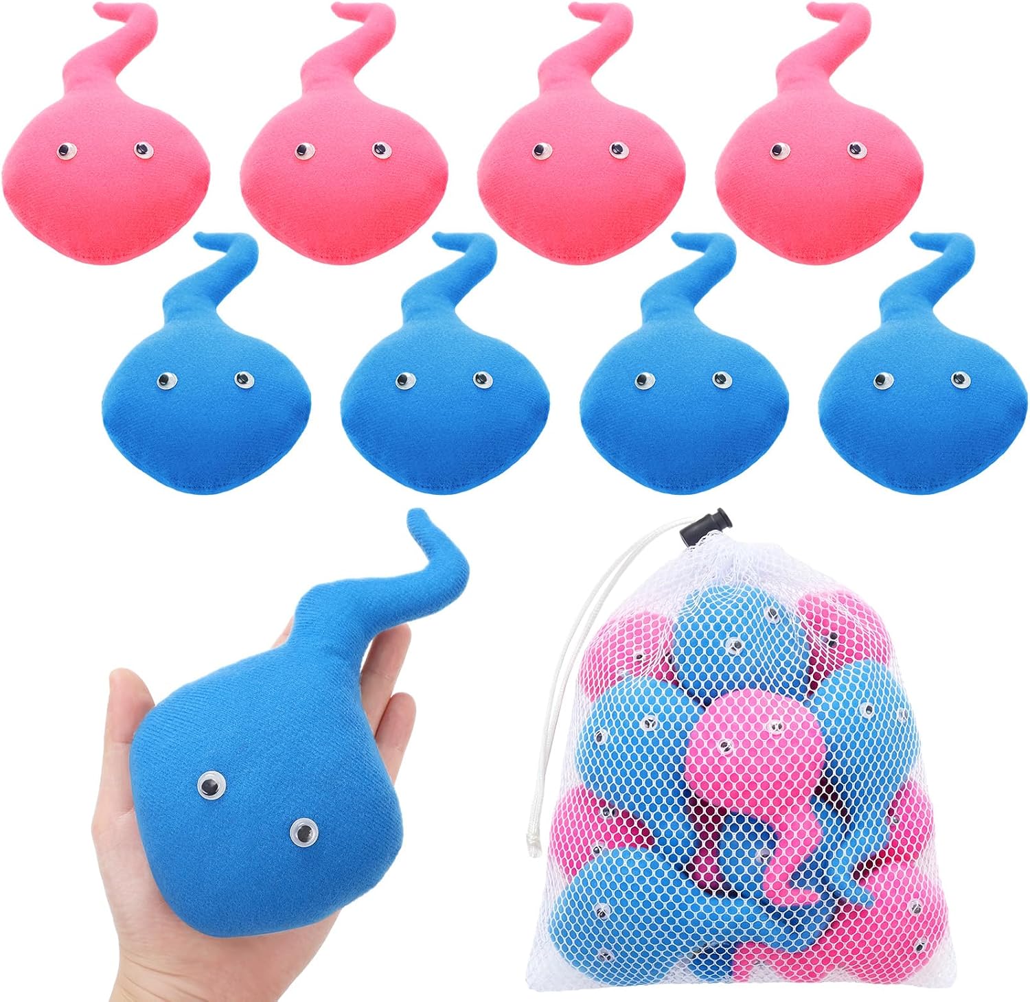 9 Pcs Baby Shower Cornhole Bean Bags with Mesh Drawstring Bag Blue and Pink Shape Beanbags for Bachelorette Bachelor Gender Reveal Party Toss Game Supplies
