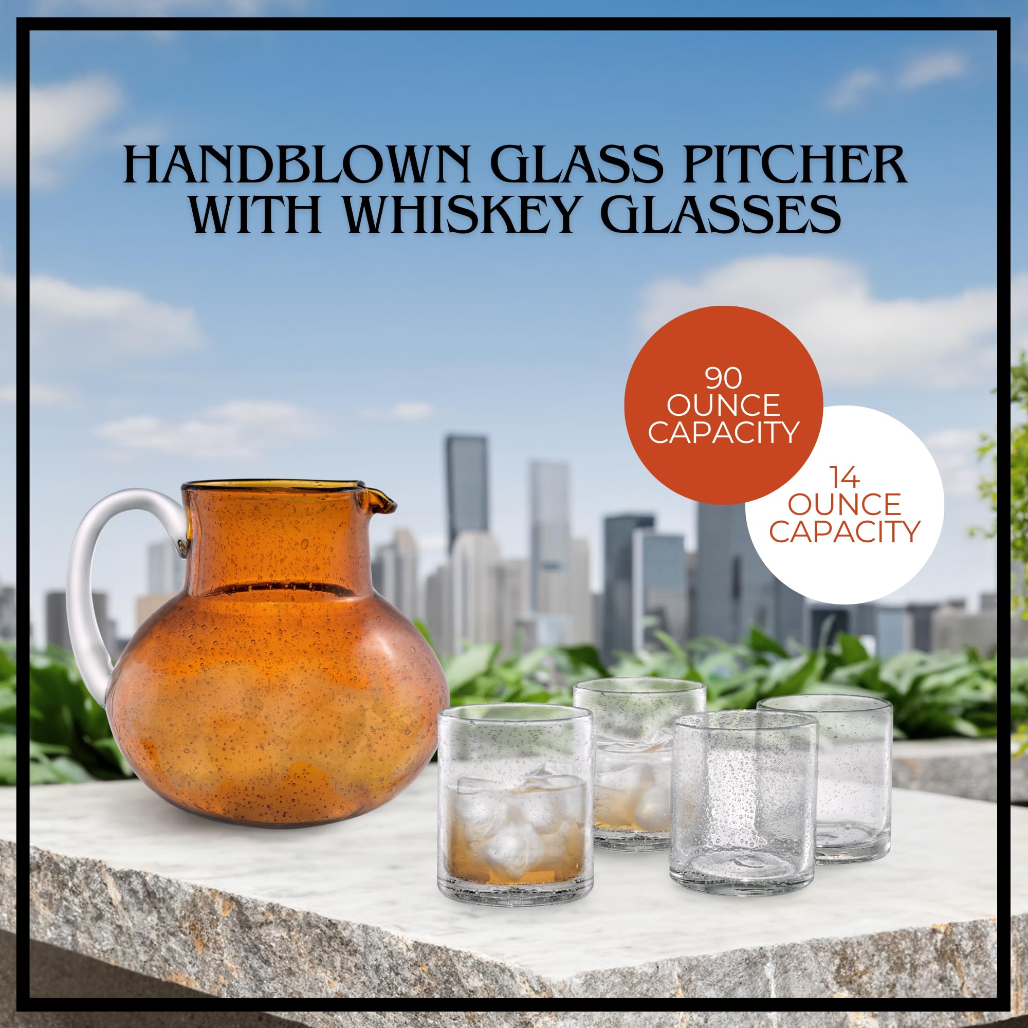 Amazon.com: ARTLAND Iris 90oz Hand Blown Pitcher & Double Old