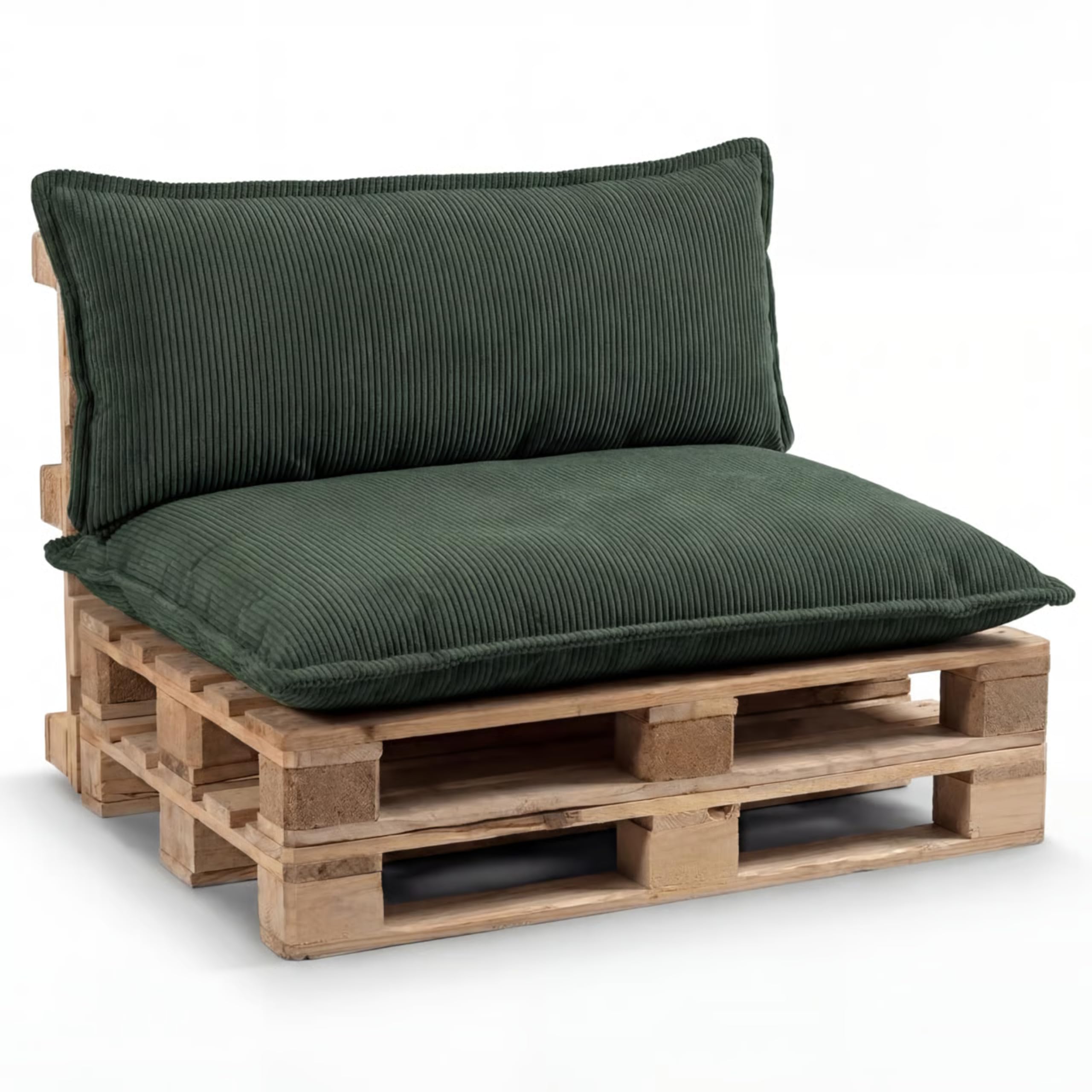 Gutekissen Lot de coussins pour palettes européennes - Rembourrés avec de la mousse de Pouliette granulée PLL (vert, lot (coussin d'assise 120 x 80 cm + dossier 120 x 40 cm)
