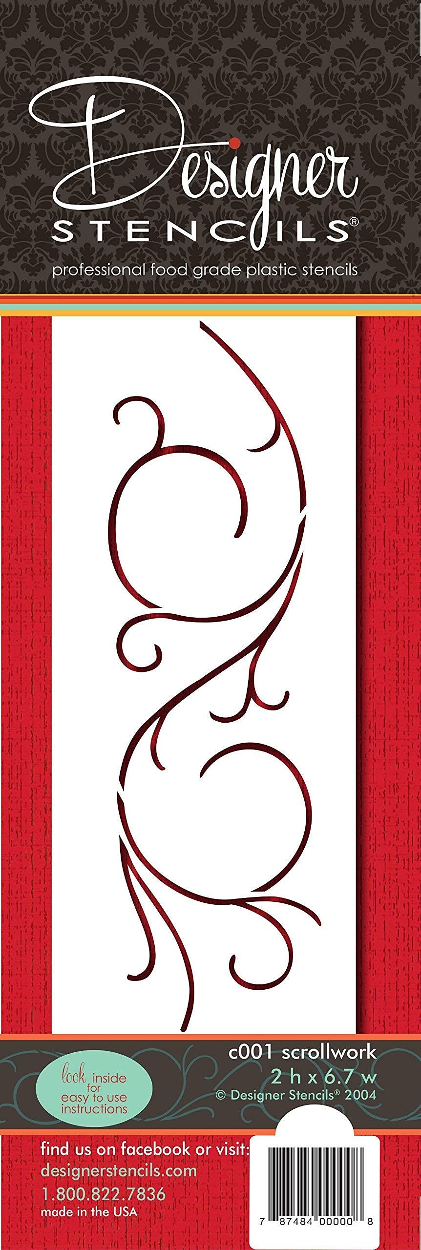 Designer Stencils C001 Scrollwork Cake Stencil, Beige/Semi-Transparent