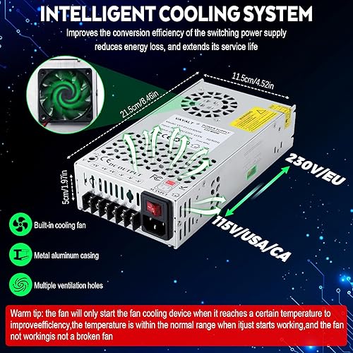 Miniatura 5 de VAYALT Fuente de alimentación de conmutación DC 12V 50A 600W, Convertidor de CA a CC de 110V220V, Conmutación regulada universal, Fuente de
