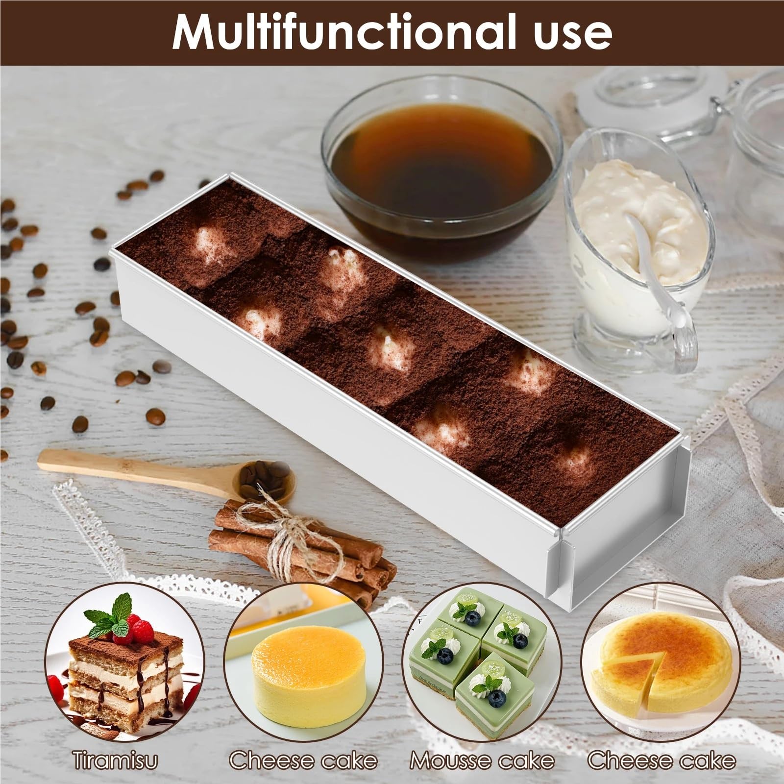 Molde for pasteles antiadherente rectangular de aleación de aluminio | Bandeja de horno multifuncional for tiramisú y tarta de queso(Non detachable)