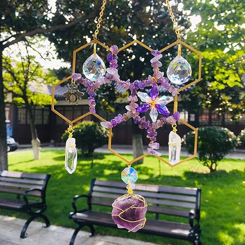 Miniatura 5 de Atrapasoles de cristales para colgar en la ventana, diseño de panal de abejorros, hecho a mano, para el hogar, interior, exterior, jardín, adorno de