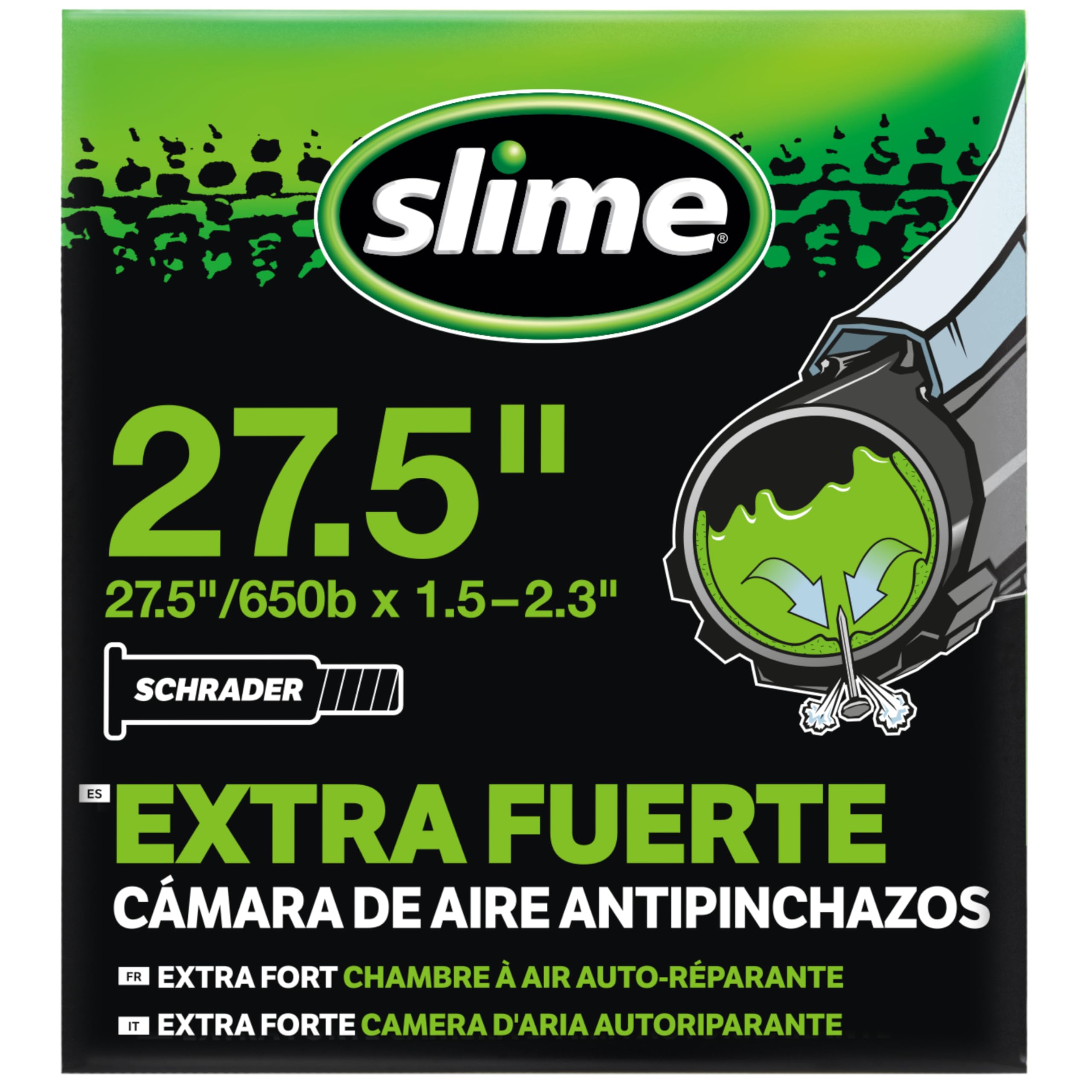 Slime 30077 Chambre à Air de Vélo avec Produit Anti-​crevaison Slime, Auto-​réparation, Prévention et Réparation, Valve Schrader, 50/​60-​584 mm (27,​5 (650b) x 2,​0-​2,​4), Noir