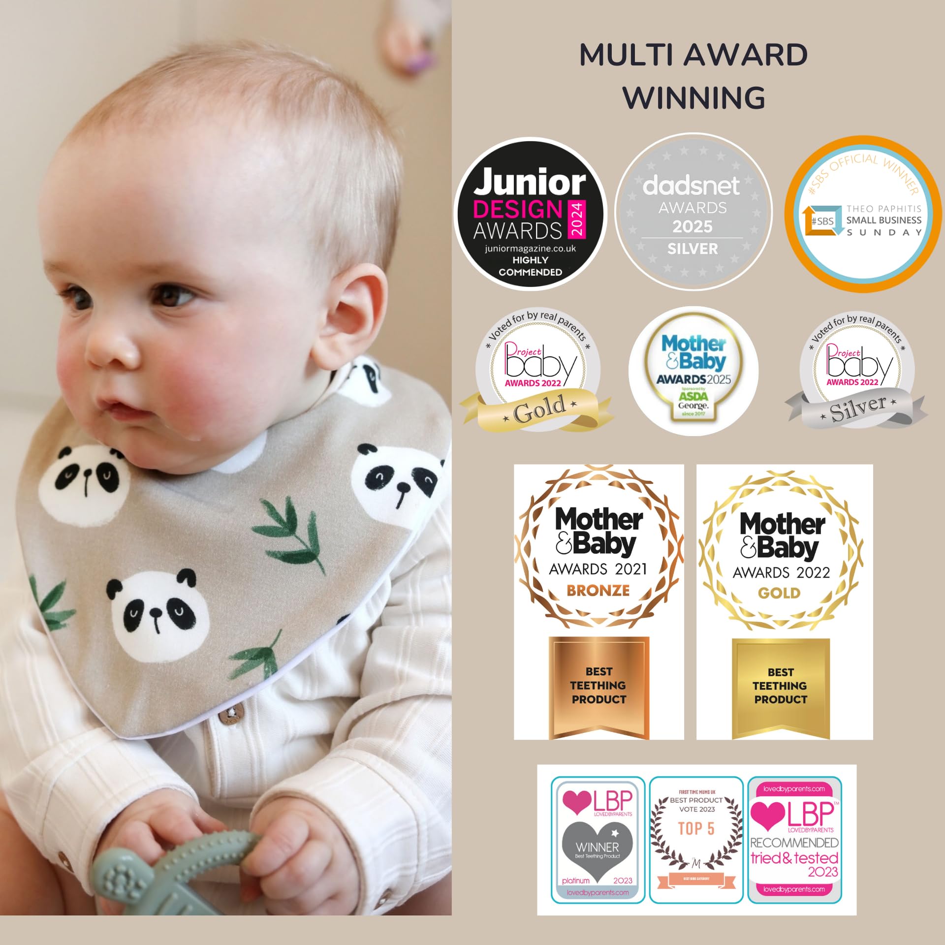 Bibbilyboo Waterproof Baby Dribble Bib, 1 Pack, Baby/Toddler, Highly Absorbent & Naturally Antibacterial, Adjustable - Image 4