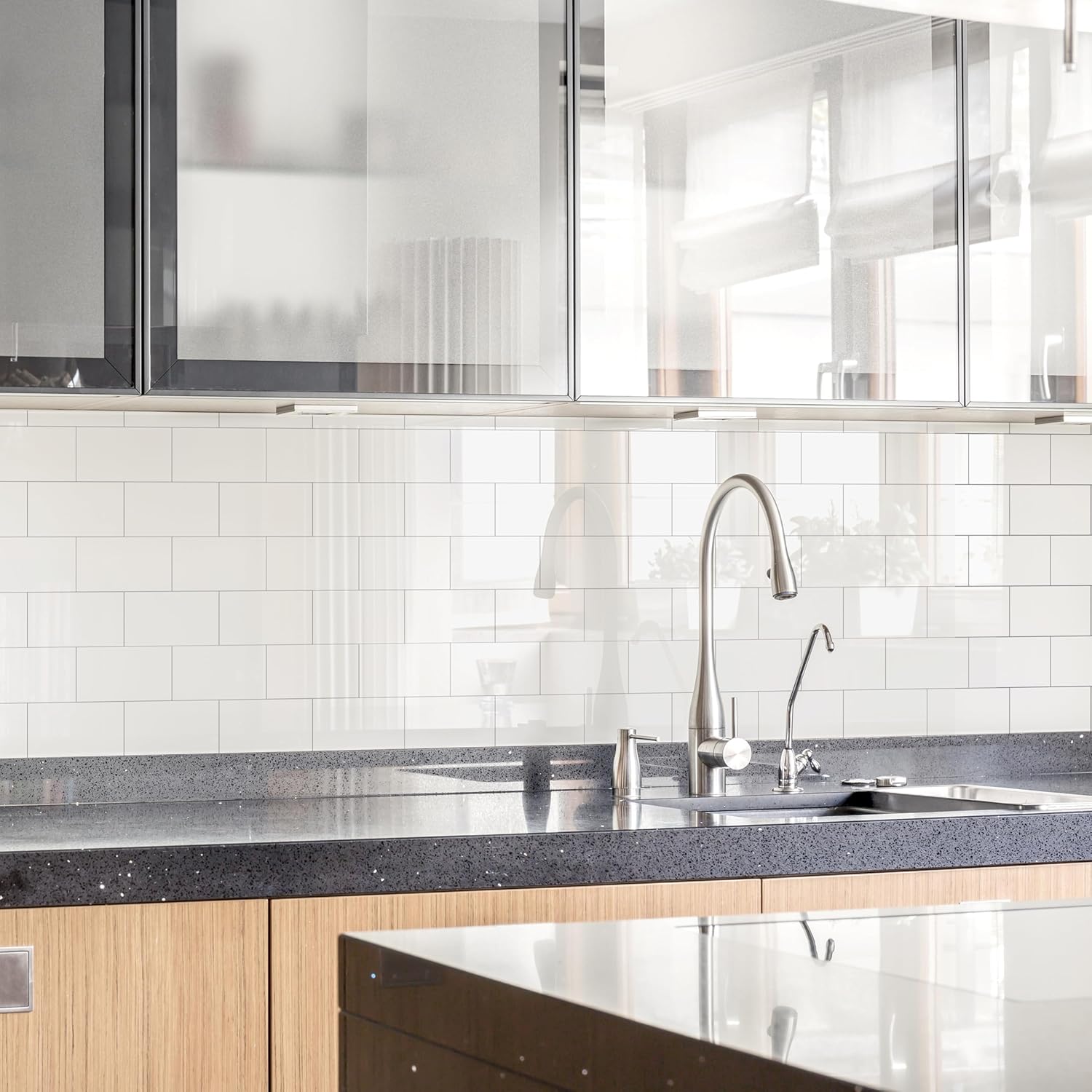 20-Pack Peel and Stick Tile Backsplash 12"X12" PVC Wall Tiles, Stick on Backsplash for Kitchen, Bathroom Tile, Fireplace Décor, Laundry Table, Stair Decals in Polished Cream White 20 Polished Cream White