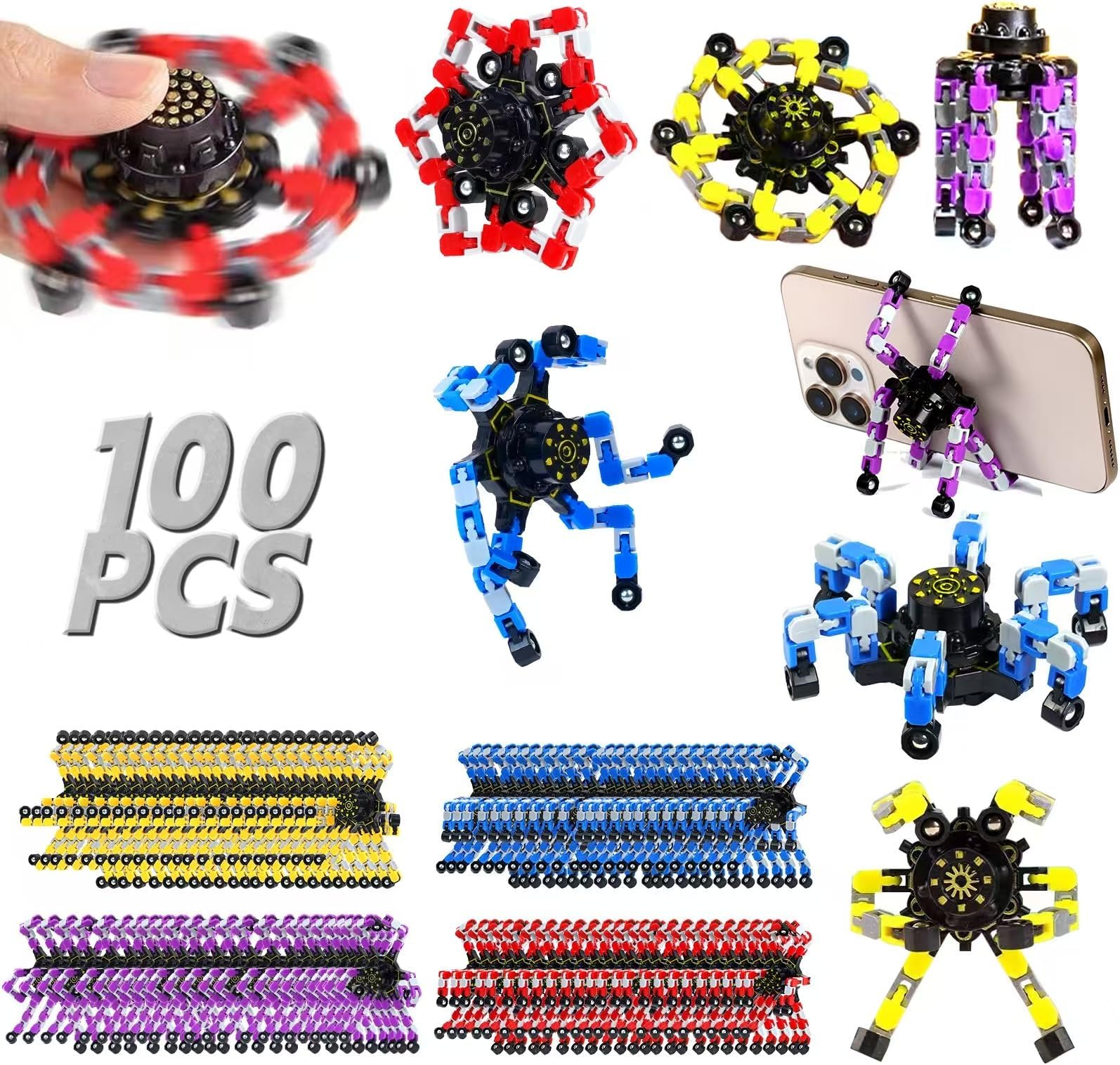 12/24/36/48/100 PCS Fidget Spinner for Kids Sensory Fideget Toys Transformable Fidget Spinner Fidget Robots for Easter Basket Stuffers Party Favours School Rewards Events Prizes