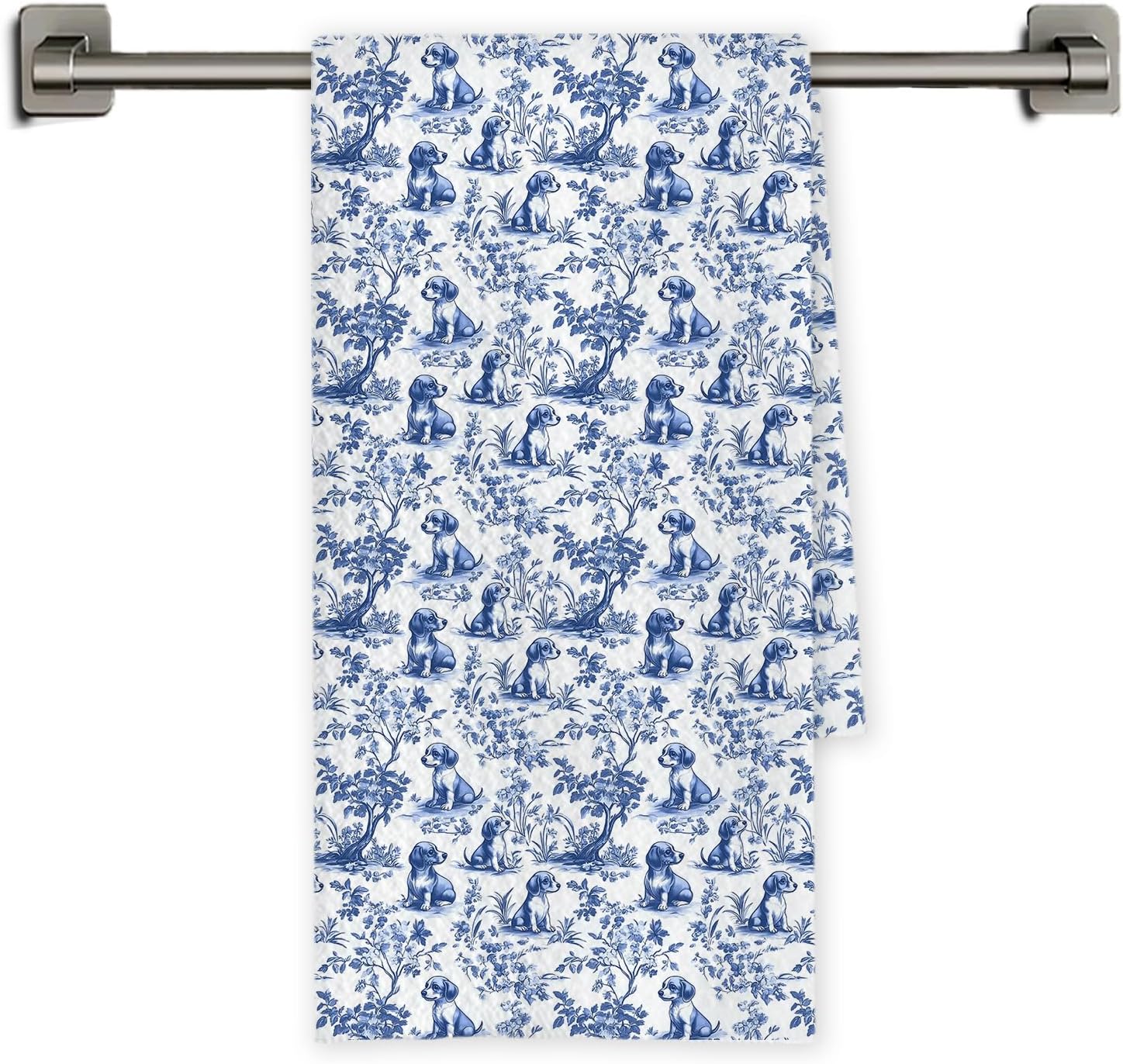 Chicimln Chinoiserie Dachshund Kitchen Towels, Dachshund Weiner Dog Gifts Decorative Hand Towels for Bathroom, Blue and White Dog Dish Tea Towel Drying Cloth for Kitchen Decor, 16x24 Inch