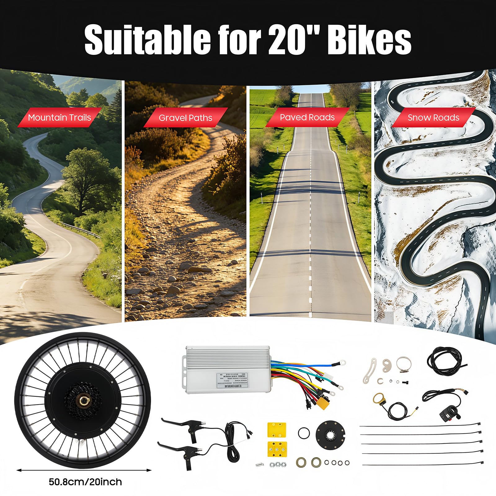 Fat Bike zestaw do przebudowy roweru elektrycznego z silnikiem tylnym koła 20 cali, zestaw silnika elektrycznego do roweru elektrycznego 48 V 1000 W