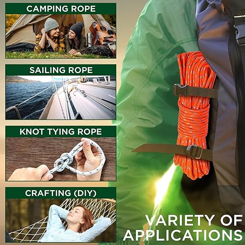 Vista 128 de TECEUM Cuerda – 90 pies x 1/4 pulgadas (0.276 in) – Verde militar – Cuerda fuerte multiusos – Camping, manualidades, asta de bandera