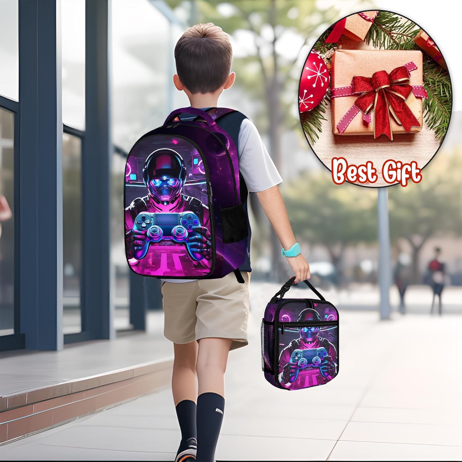 Game Backpack Set for Boys, Gaming Backpack 3 Pack, Boys Lunch Box, and Pencil Bag for Kids, 17" - Image 7