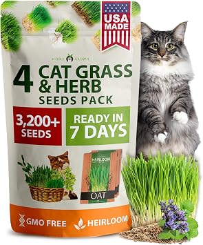 Home Grown 3200+ Indoor Cat Grass Refill Non-GMO USA Grown Catnip, Oat & Alfalfa Seeds Cat Grass Kit Replacement Fast-Growing Pet Grasses for Cats Digestion & Hairball Relief