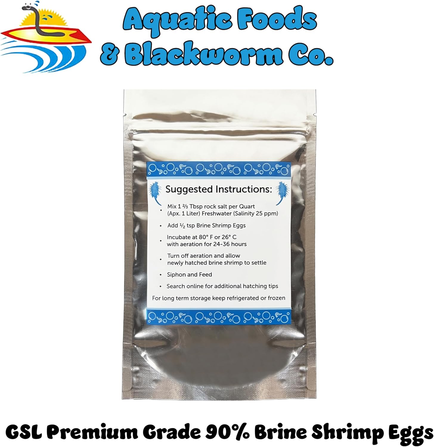 Aquatic Foods Inc. Brine Shrimp Artemia Eggs, Premium Grade 90% Hatch Rate from The Great Salt Lake, Utah, USA. - 400 Grams
